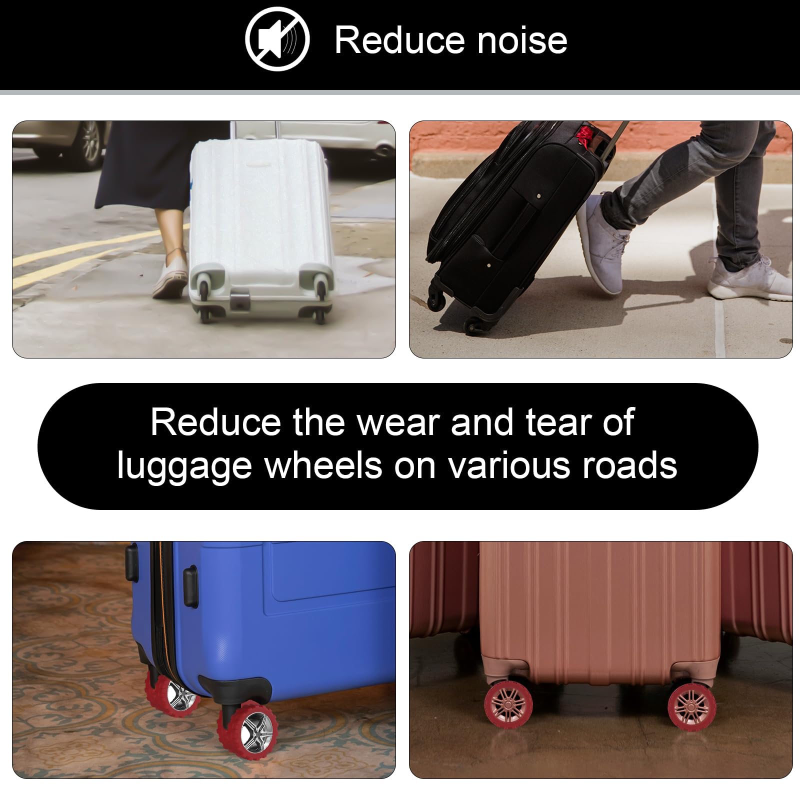 8pcs Silicone Luggage Wheel Covers - Universal Spinner Suitcase Caster Protectors, Noise Reduction & Anti-Wear Travel Accessories for Most 8-Wheel Luggages (Dark Red) - Perfect for Airports, Hotels & Smooth Rolling on Various Surfaces