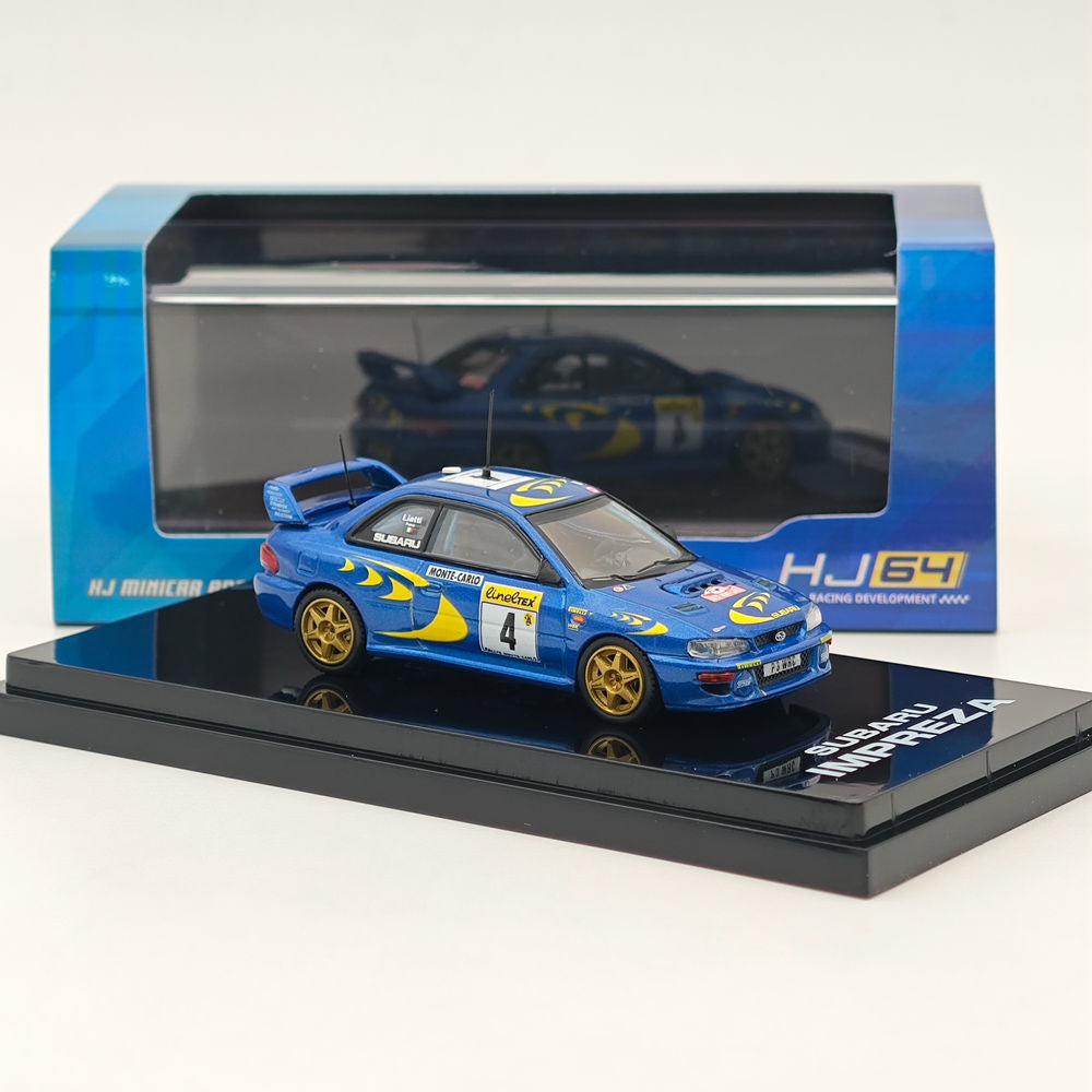 1/64 Scale Subaru Impreza WRC 1997 #4 Monte Carlo Winner Blue Diecast Model Car - Collectible Hobby Japan Toy for Racing Enthusiasts & Display Showcase