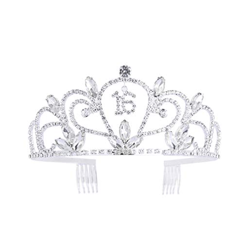 MILISTEN Sparkling Rhinestone 16th Birthday Tiara Crown for Girls - Crystal Headband with Comb for Sweet 16 Party, Quinceañera, Prom, Anniversary & Special Occasions