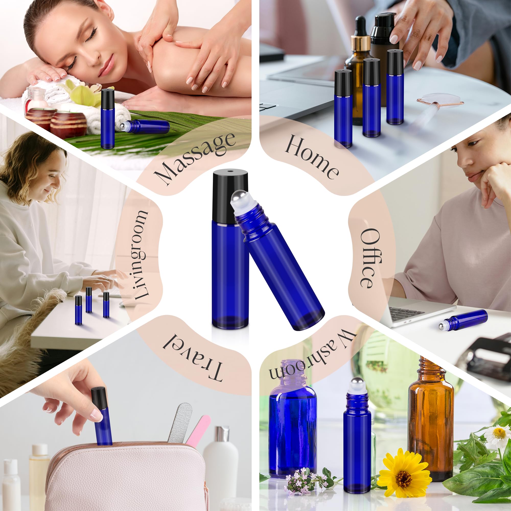 ZEJIA 12 Pack 10ml Essential Oil Roller Bottles - Cobalt Blue Thick Glass Roller Bottles with Stainless Steel Balls & 2 Droppers - Perfect for Aromatherapy, DIY Blends & Travel Size Essential Oil Storage
