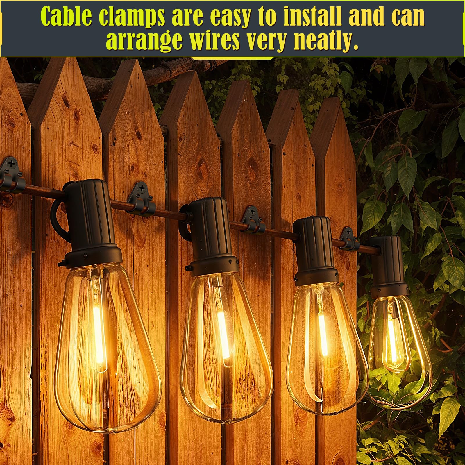 Outdoor String Light Hooks - 50 Pack Weatherproof Christmas Light Clips for Hanging Fairy Lights, Cables & Holiday Decor (Black) - Perfect for Patio, Garden, Wedding & Christmas Decoration