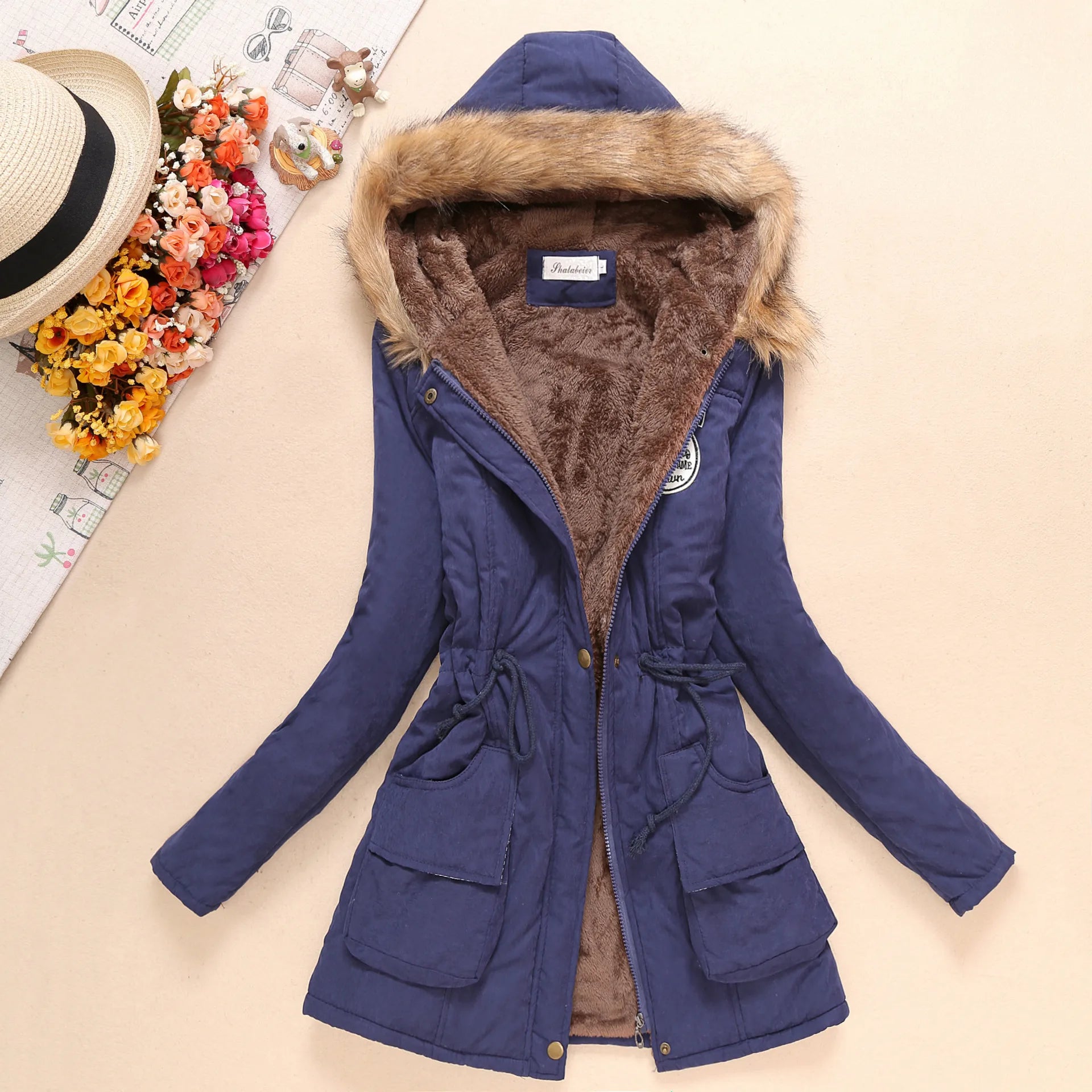 Women's Cotton Padded Jacket - Slim Fit Embroidered Hooded Parka for Autumn & Winter | Warm Quilted Overcoat for Casual Wear & Outdoor Activities