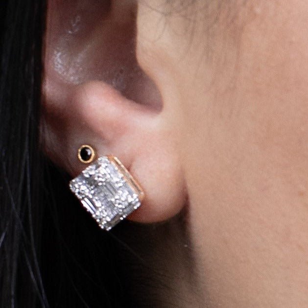 18K White Gold Diamond Baguette Illusion Stud Earrings - Elegant Wedding, Anniversary & Party Jewelry Gift for Women