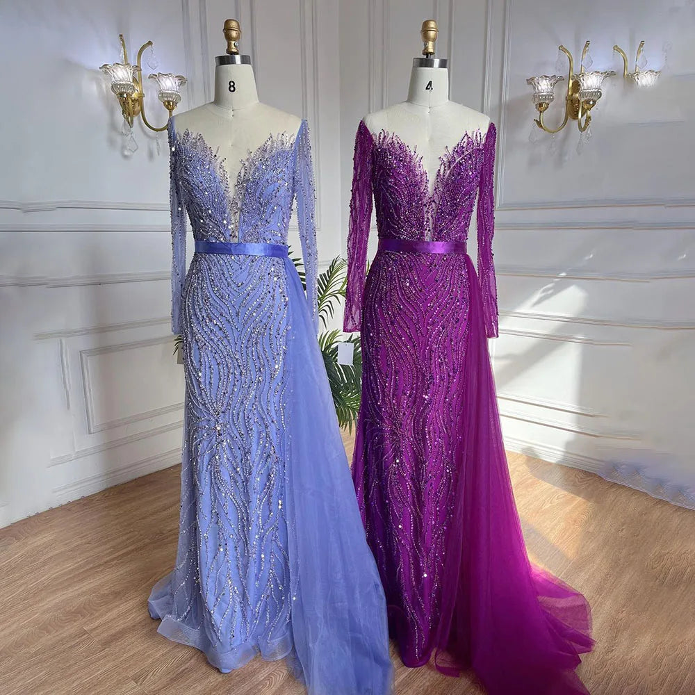 Elegant Purple Mermaid Evening Dress with Lace & Beaded Skirt - Luxury Women's Gown for Wedding, Party & Special Occasions | Serene Hill Collection 2025 LA71752 | Perfect for Prom, Bridesmaid & Formal Events
