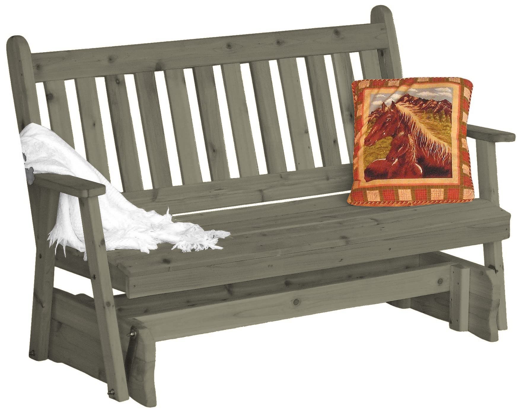 Outdoor Cedar 4' Traditional English Glider Bench - Gray Stained Wooden Swing for Garden, Patio & Backyard | Furniture Barn USA | Weather-Resistant Relaxation Seating