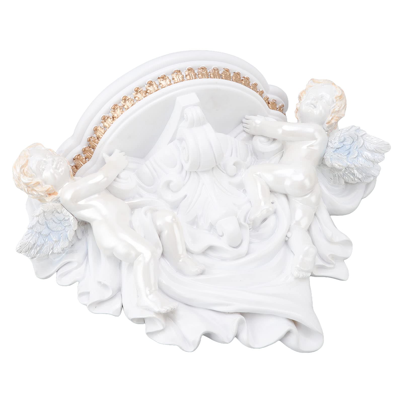 Tgoon Angel Wall Shelf - Beautiful & Stable Resin Wall Shelf for Bedroom Decor - Pure White Gold Finish - Perfect for Home, Office & Gift Giving