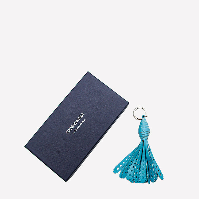Giobagnara Cometa Keyring Nappa Leather - Turquoise Blue Luxury Keychain for Women & Men - Perfect for Gifts, Car Keys, and Everyday Use