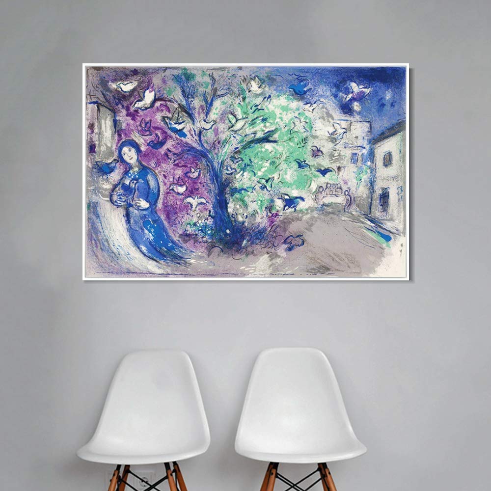 INVIN ART Framed Canvas Giclee Print - Tree and Bird by Marc Chagall Wall Art (White Slim Frame, 20x28 inches) - Perfect for Living Room, Bedroom & Home Office Decor