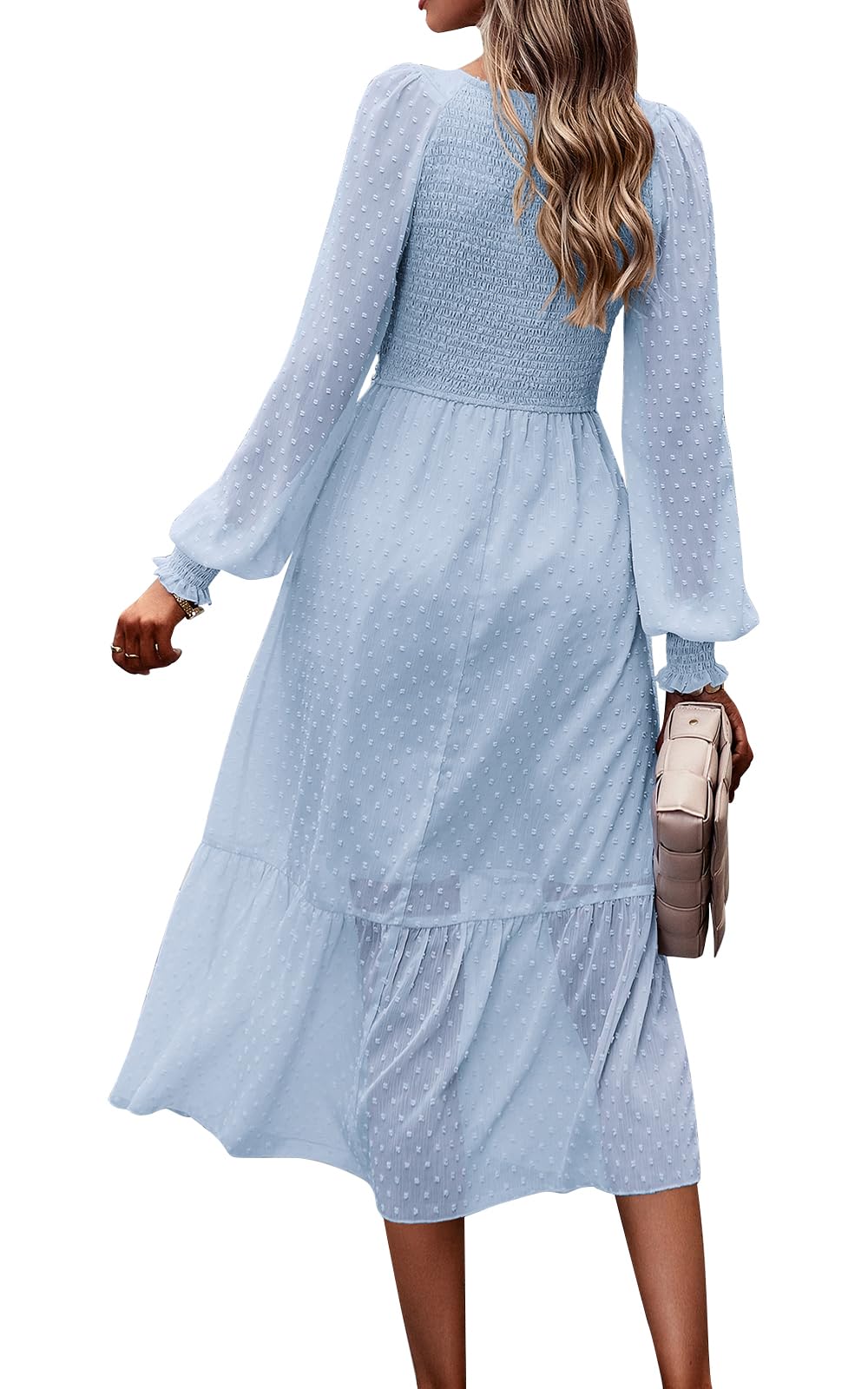 PRETTYGARDEN Women's Floral Swiss Dot Chiffon Dress 2025 - Long Sleeve V-Neck Empire Waist Ruffled Midi Dress for Spring | Perfect for Weddings, Parties & Office Wear
