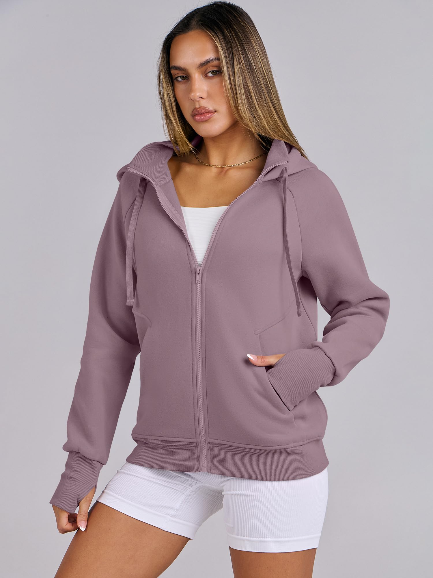 ANRABESS Women's Fleece Zip Up Hoodie with Pockets - Long Sleeve Casual Sweatshirt for Fall Fashion | Y2K Preppy Outfits | Perfect for College, Streetwear & Cozy Loungewear