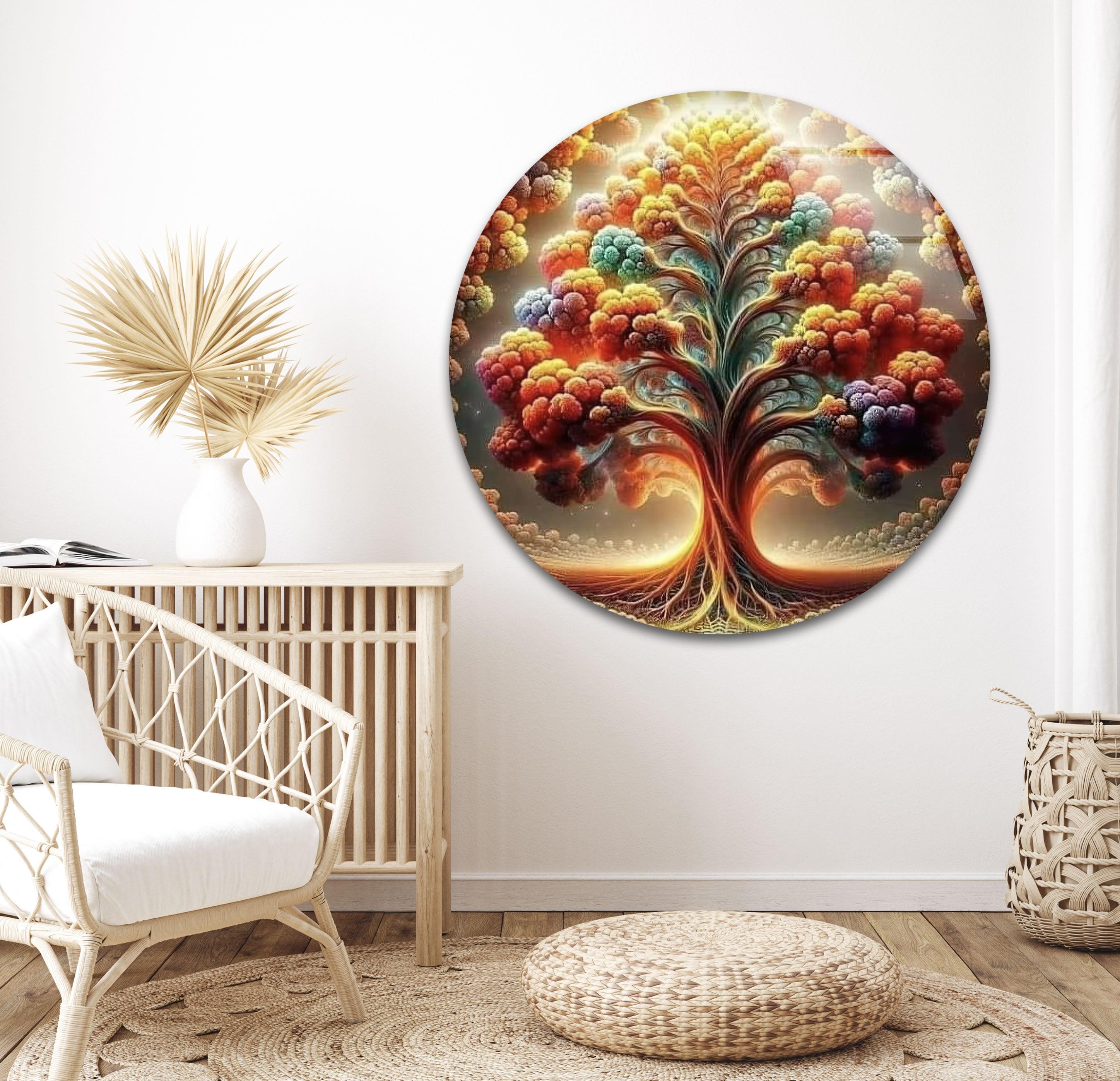 Vibrant Tree Glass Wall Art - Handmade Stained Glass Panel for Home & Office Decor - Perfect for Living Room, Bedroom, or Gift Giving