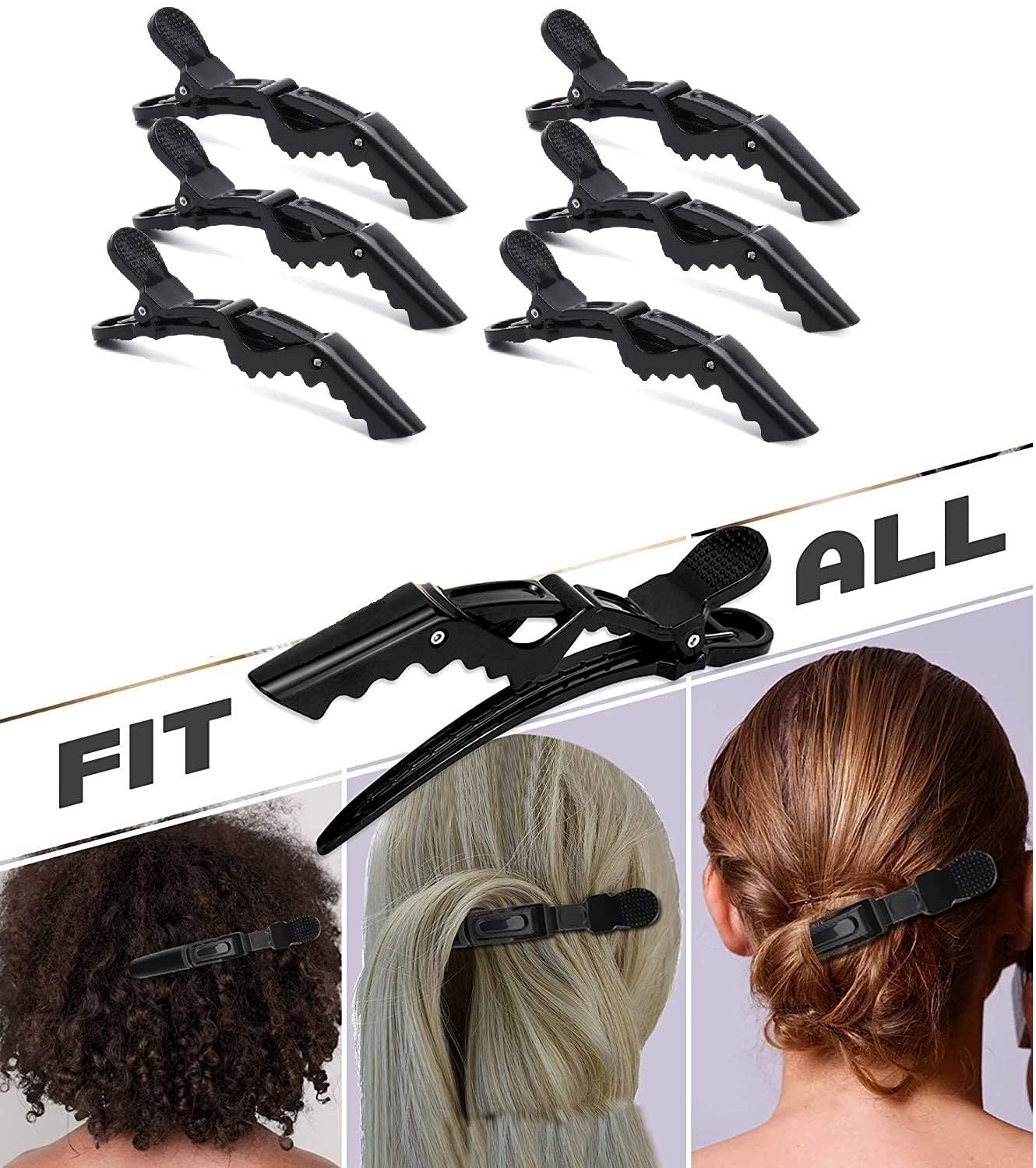 Professional Hair Styling Plastic Clips - Non-Slip Sectioning Crocodile & Duckbill Hair Clips for Thick Hair | Stylist-Grade Hairdresser Tools for Women (Black) | Perfect for Salon, Home Styling & DIY Hair Care