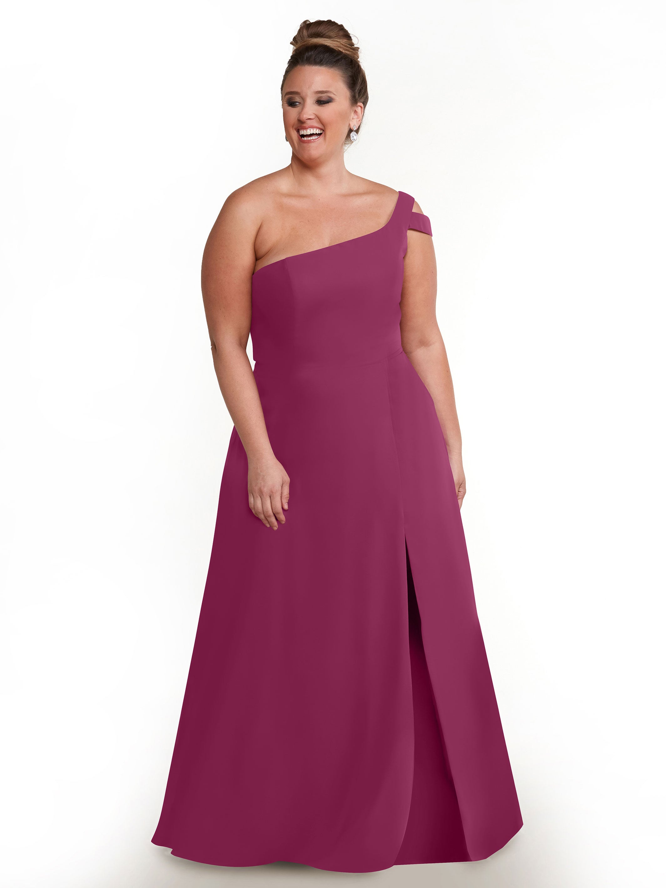 Elegant 80139 Chiffon A-Line One Shoulder Bridesmaid Dress with High Slit - Perfect for Weddings, Proms & Formal Events