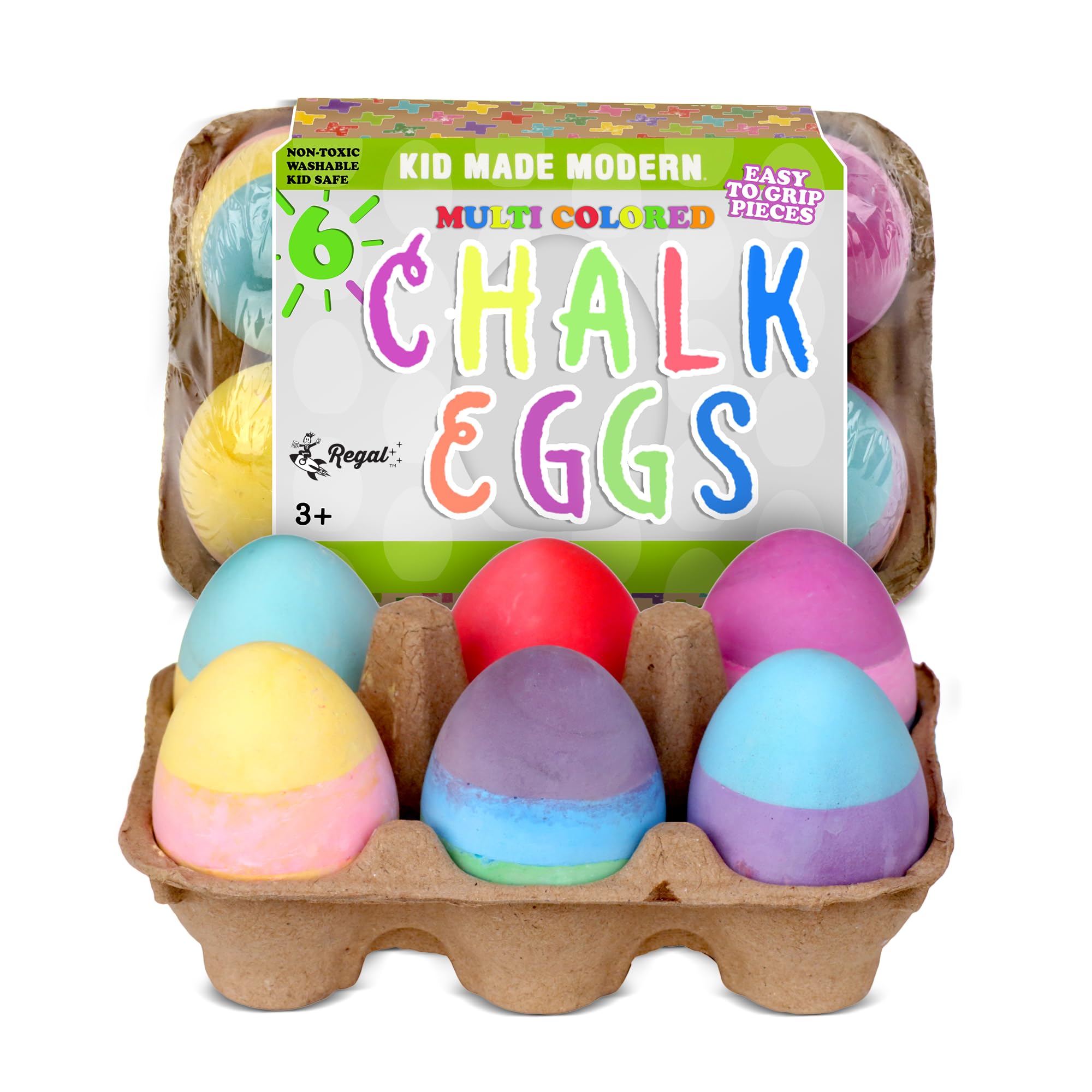 Kid Made Modern Washable Sidewalk Chalk Set - 6 Pack Colorful Egg Chalk for Outdoor Play, Chalkboard Art & Creative Drawing - Non-Toxic & Easy to Clean - Perfect for Kids Ages 3+ (Multicolor) - Great for Driveway Art, Classroom Activities & Summer Fun