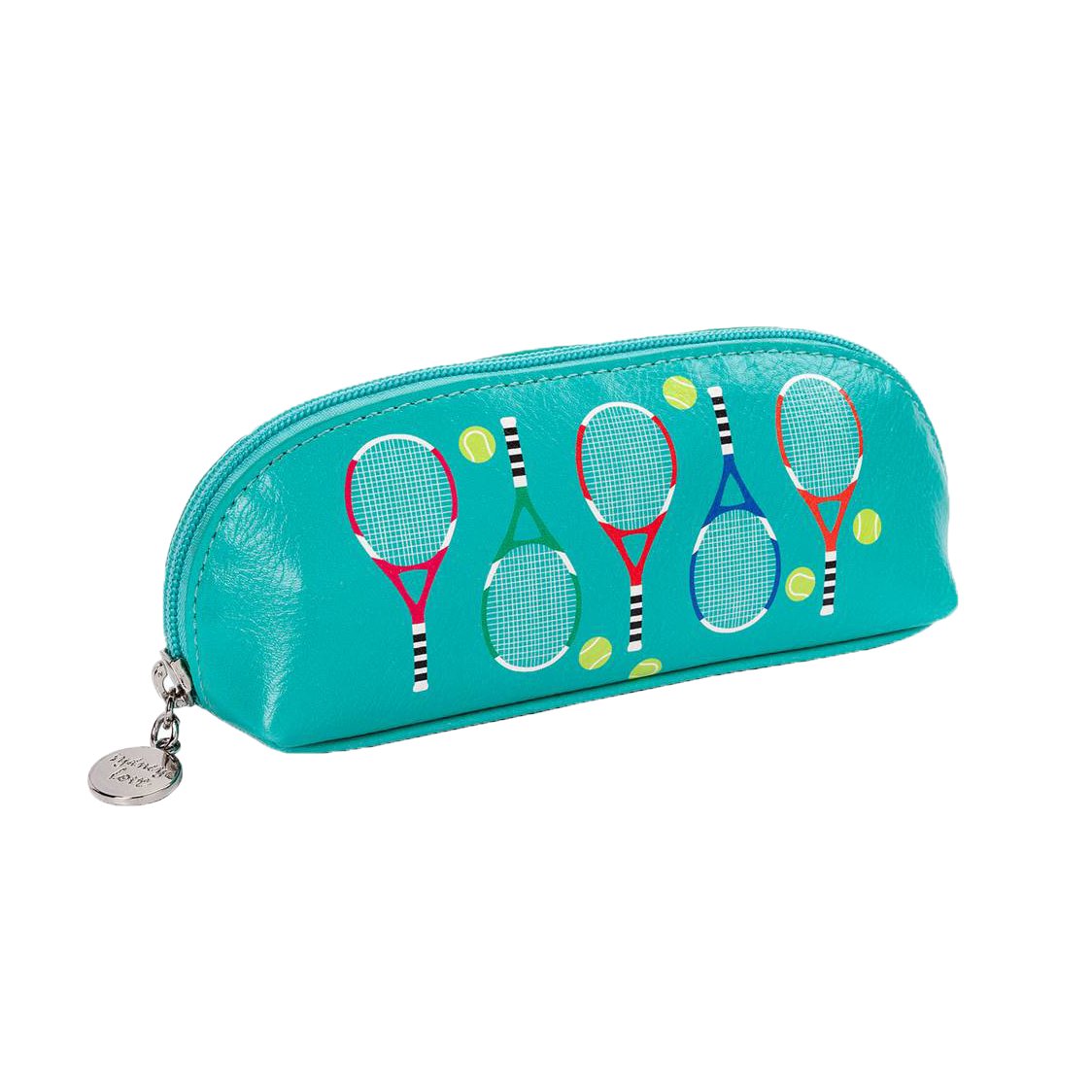 Sydney Love Serve It Up Tennis-Themed Cosmetic Makeup Bag - Turquoise Zippered Pouch for Travel, Gym & Sports Enthusiasts