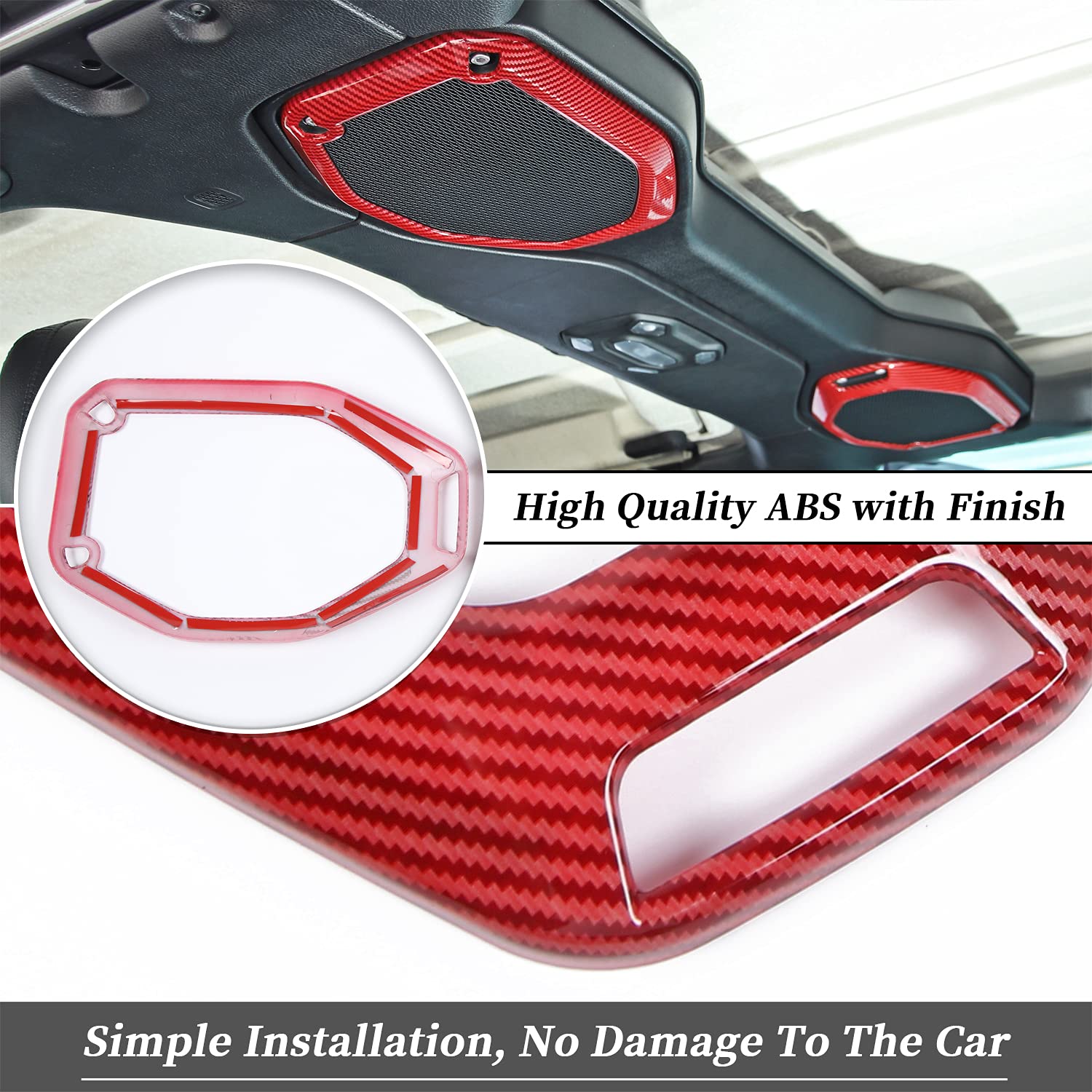 JeCar Premium Speaker Frame Trim Cover for 2018-2023 Jeep Wrangler JL JLU & Gladiator JT - Red Carbon Fiber Interior Upgrade - Perfect for Off-Road Adventures & Car Customization