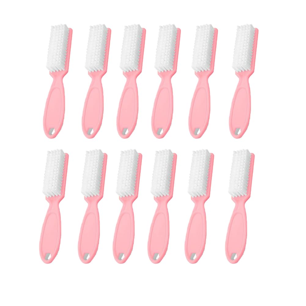 12Pcs Nail Cleaning Brushes with Ergonomic Handle - Professional Manicure & Pedicure Tools for Women & Men - Dust Removal Brush for Home & Salon Use (Pink) - Perfect for Nail Art, Spa Days & At-Home Grooming