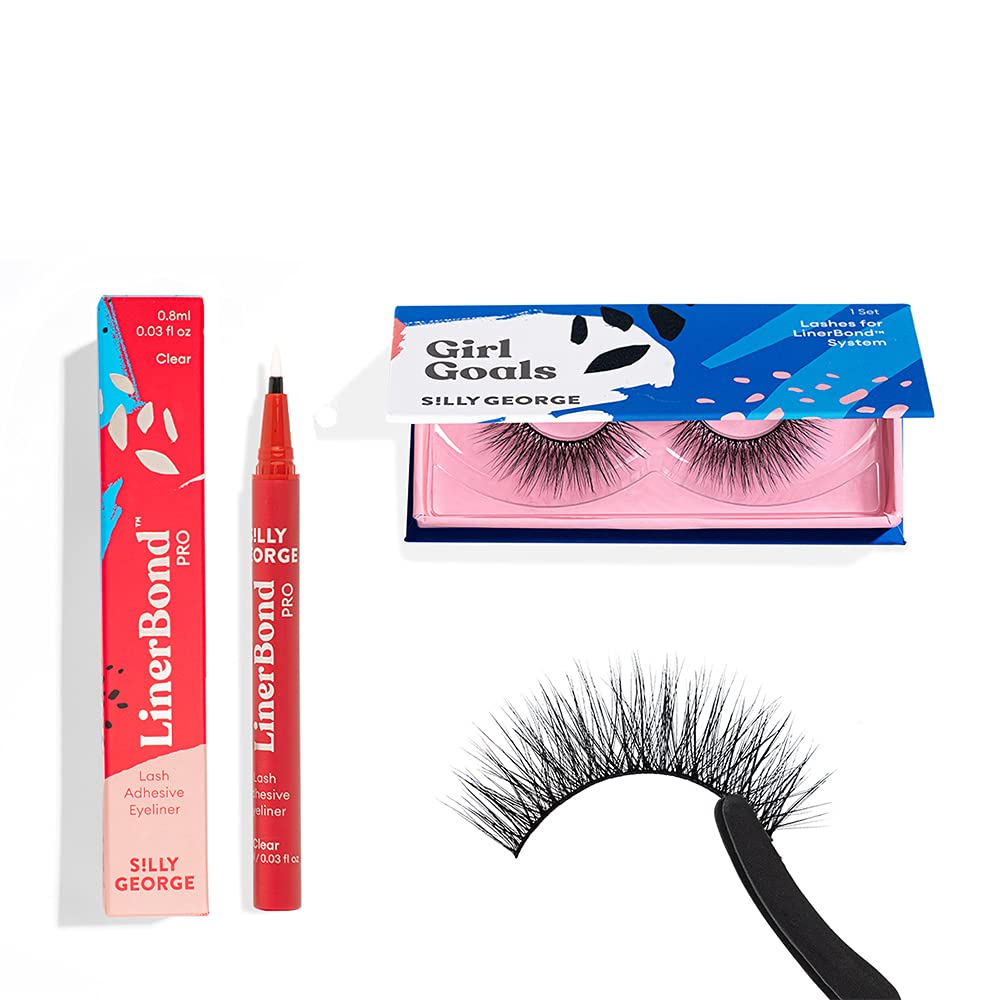 Silly George LinerBond Lash System - Girl Series Starter Kit with LinerBond Adhesive Eyeliner & 1 Set Natural Look Lashes (Girl Goals, LinerBond PRO Clear) | Perfect for Everyday Wear, Special Occasions & Enhancing Natural Beauty