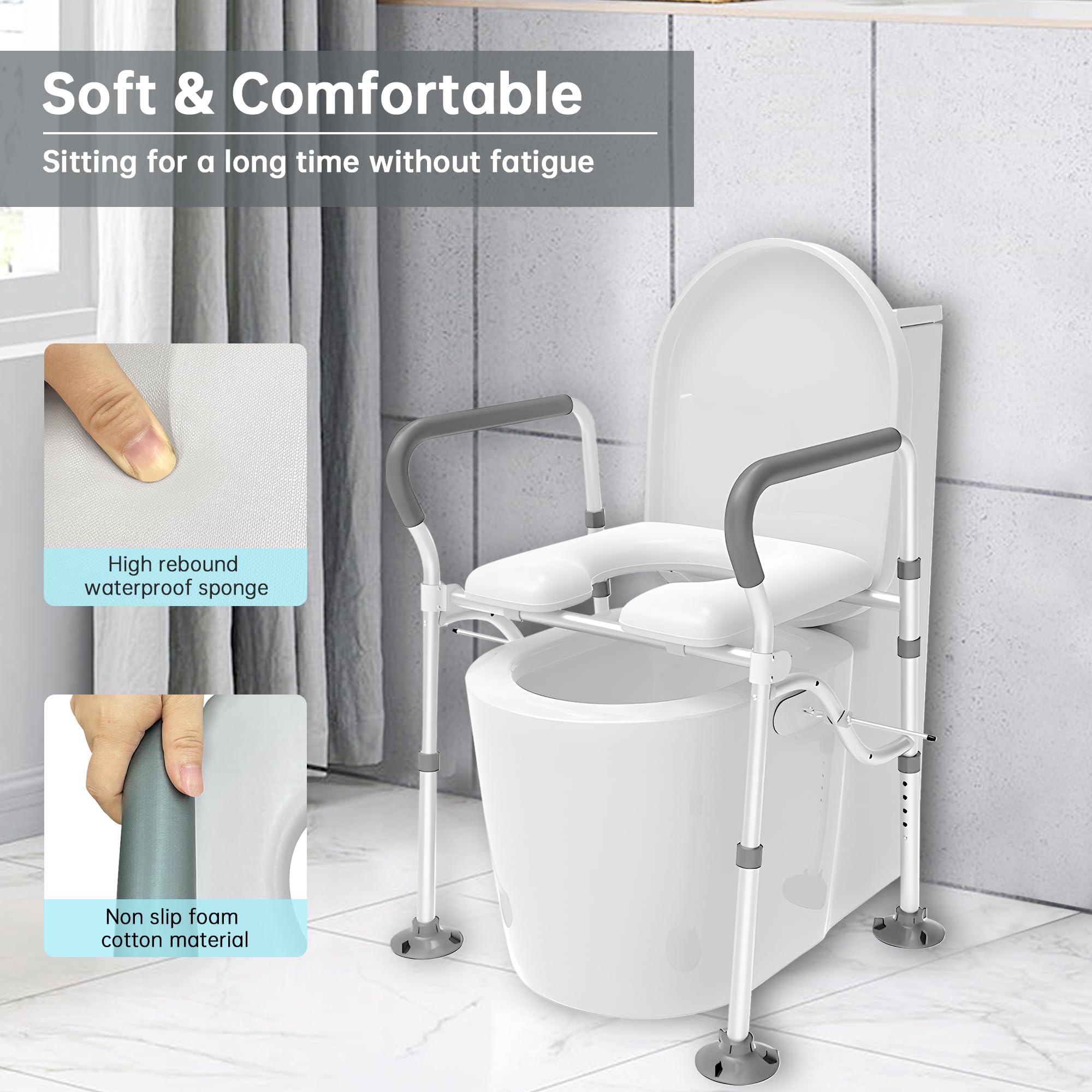 **Soft Padded Raised Toilet Seat with Handles - Adjustable Height Toilet Seat Riser for Seniors, Elderly, Pregnant & Handicap - Bathroom Safety Frame with Non-Slip Grip - Ideal for Post-Surgery, Mobility Issues & Home Care**    *(Use Cases: Perfect for elderly care, post-surgery recovery, pregnancy support, and handicap accessibility at home.)*