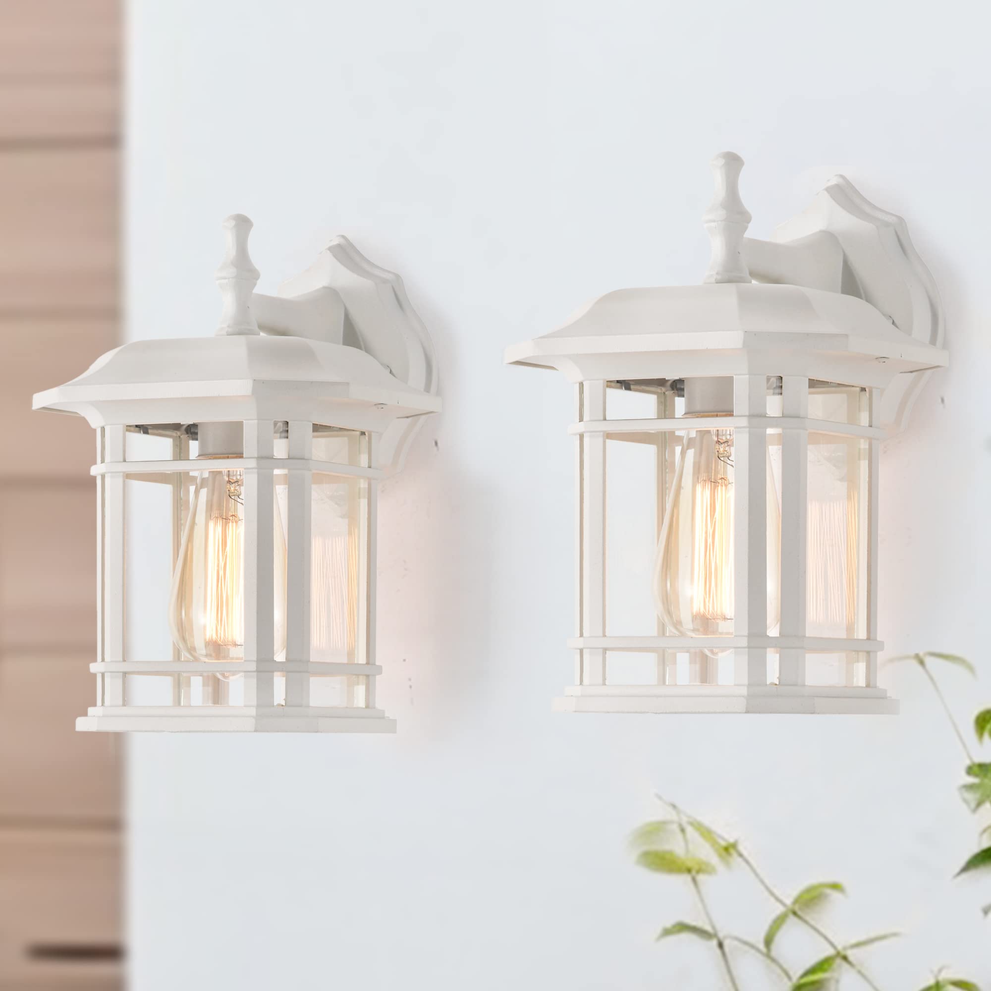 2 Pack Modern Waterproof Outdoor Wall Mount Light Fixtures - White Exterior Wall Lantern with Glass Shade, E26 Base - Perfect for House, Garage, Doorway, Porch, Patio & Garden Lighting