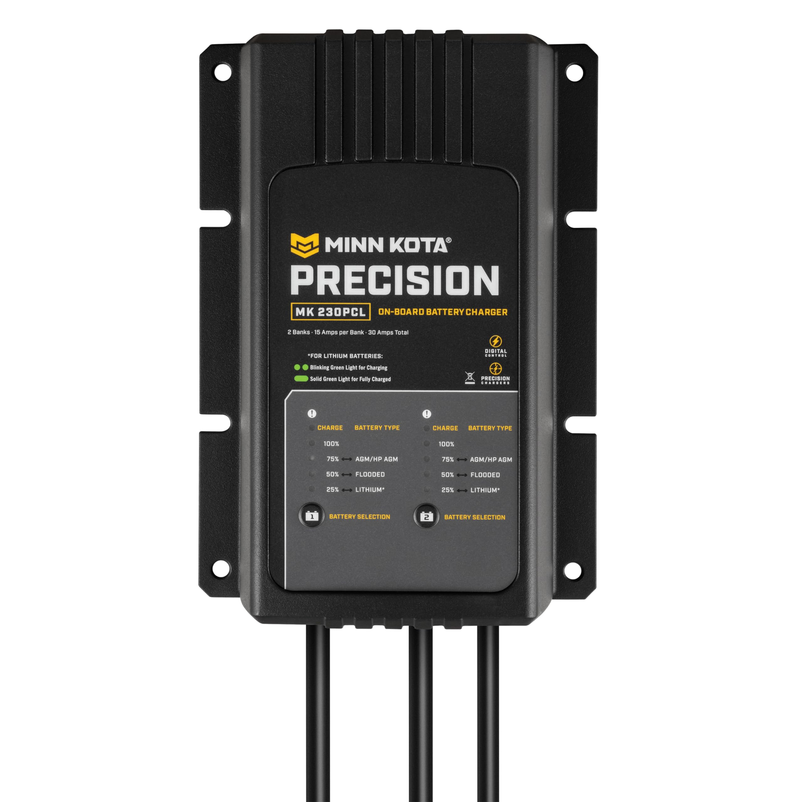 Minn Kota 1832304 Precision Charger MK 230 PCL - 2 Bank 15 Amp Marine Battery Charger for Boats, Fishing & Watercraft - Perfect for Deep Cycle & AGM Batteries