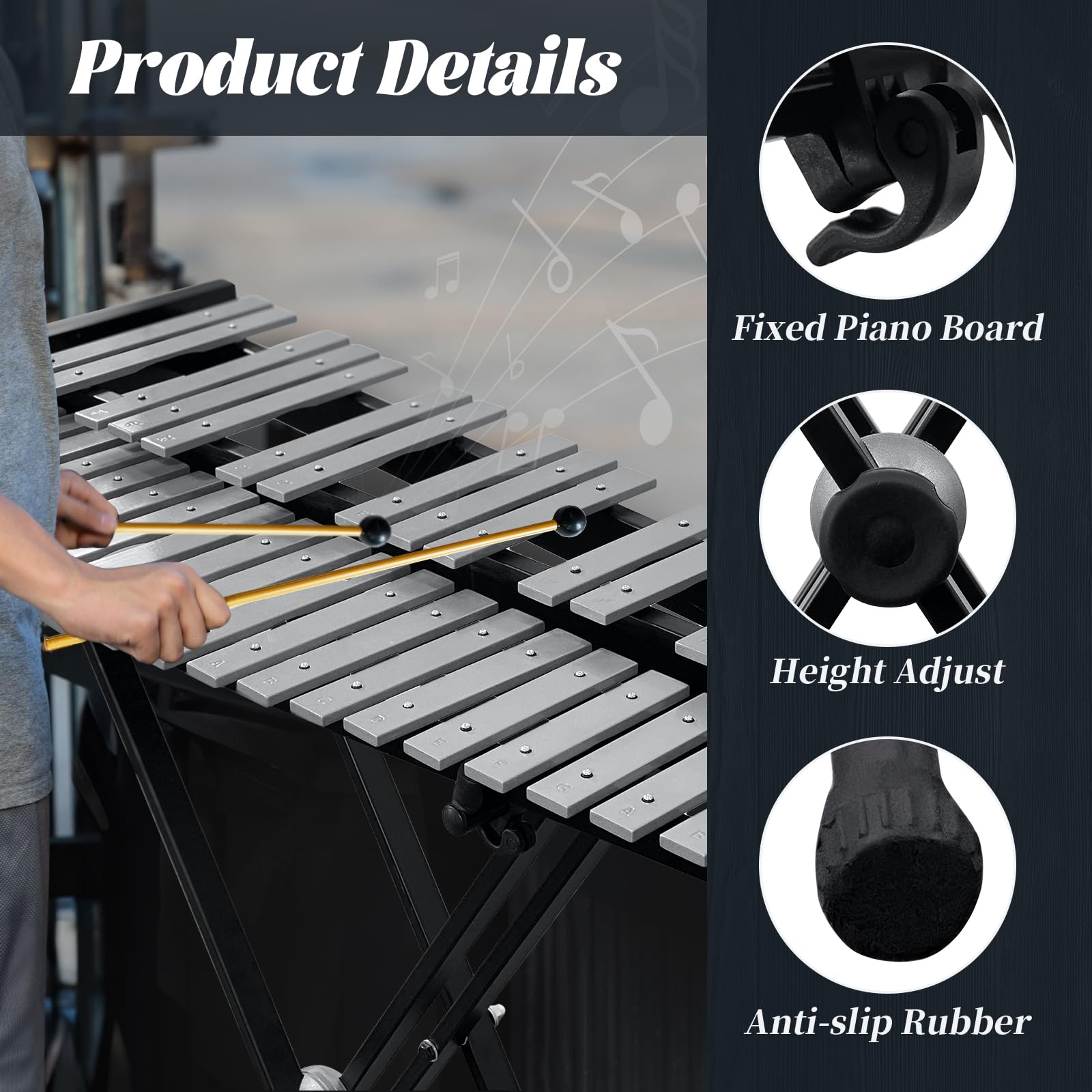 37-Key Foldable Aluminum Xylophone for Adults - Professional Glockenspiel with Adjustable Stand, 4 Mallets & Carrying Bag - Perfect for Music Education, Therapy & Live Performances