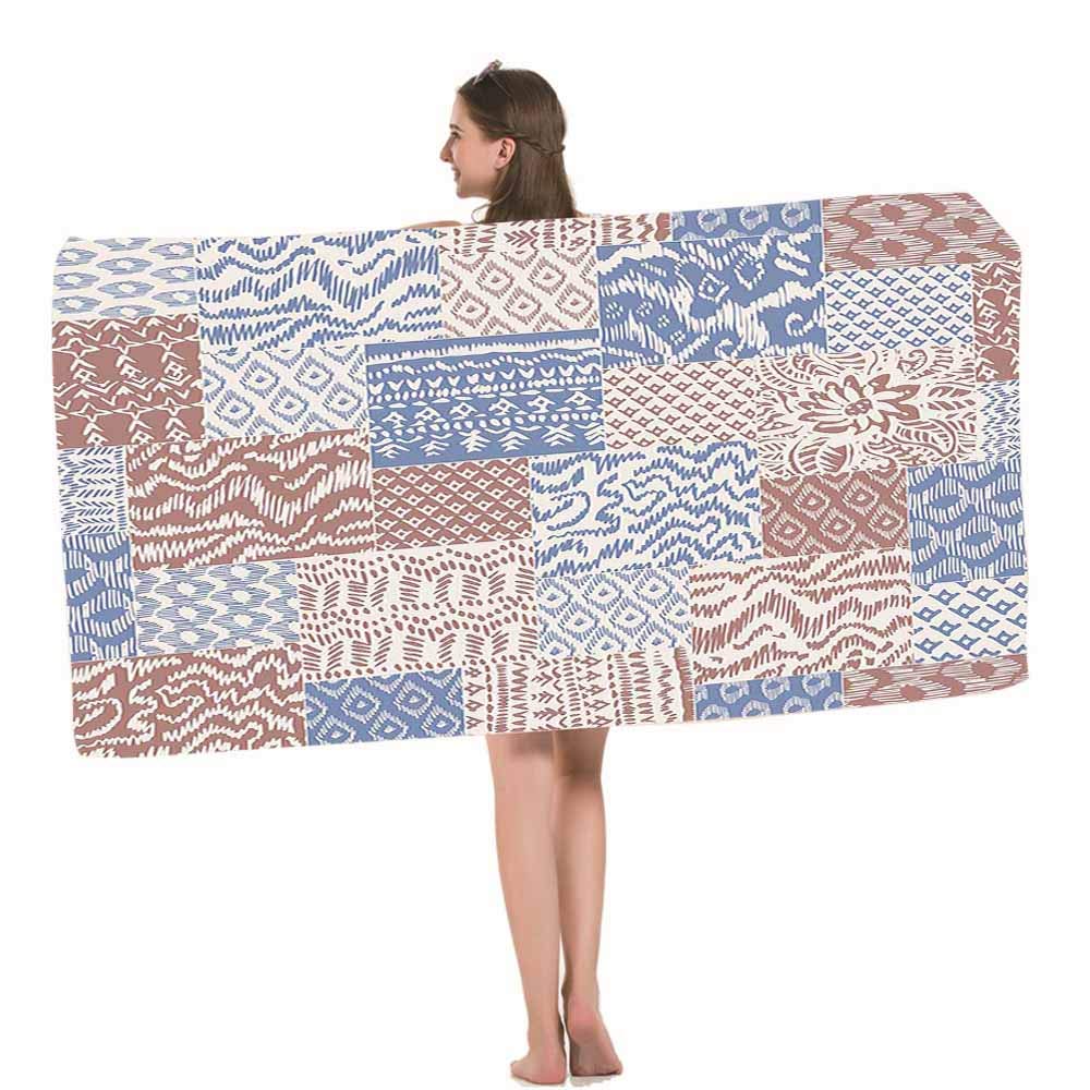 HOSNYE Wavy Stripes Beach Towel - Abstract Leaves & Flower Design in Grey Blue & Red Terracotta - Ultra Soft & Highly Absorbent Bath Towel for Swimming, Sports, Beach, Gym, Bathroom - Perfect for Poolside Lounging, Yoga Sessions & Spa Days