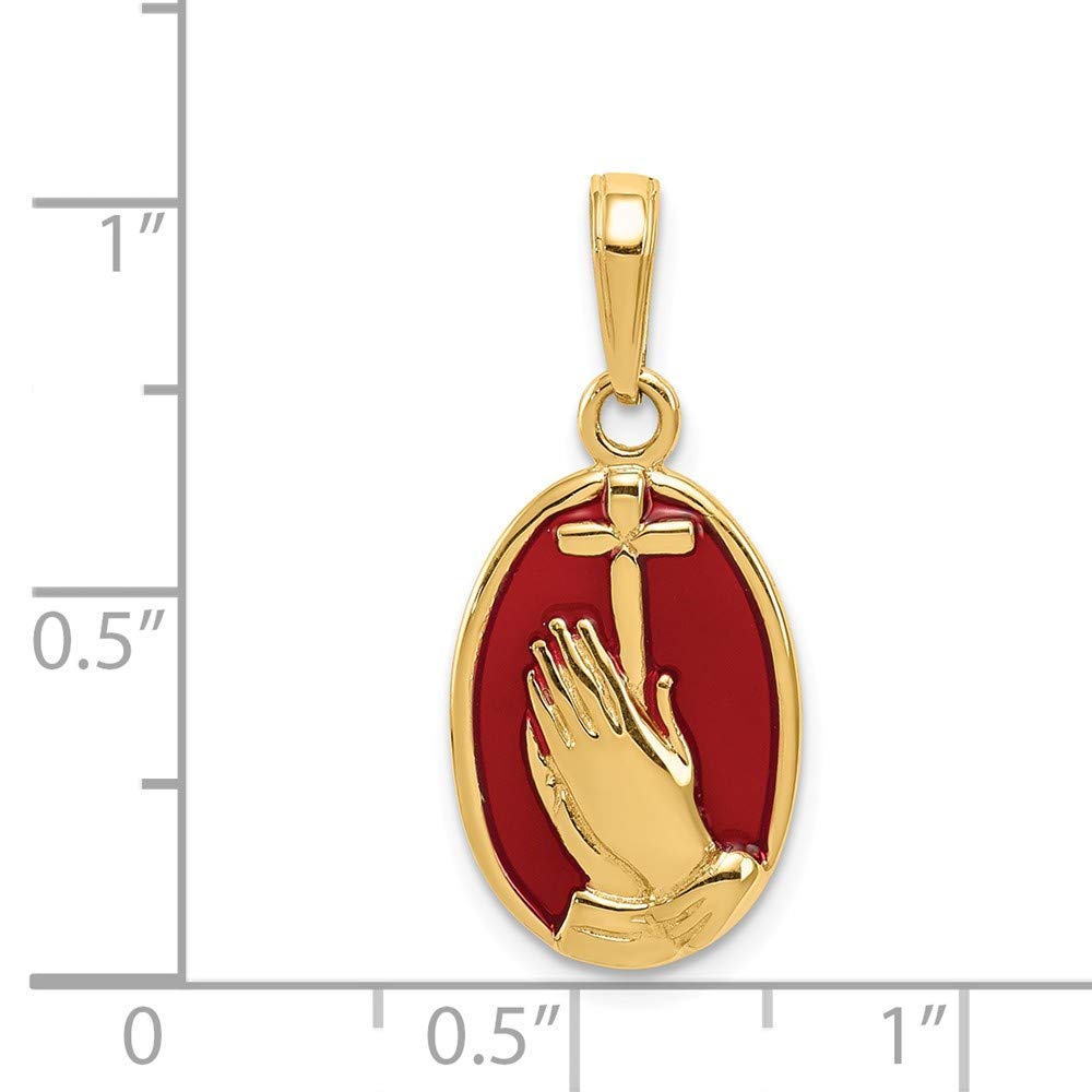 14K Yellow Gold Red Translucent Acrylic Praying Hands and Cross Pendant Necklace - Religious Jewelry for Women & Men - Perfect for Church, Baptism, Confirmation & Daily Faith Inspiration