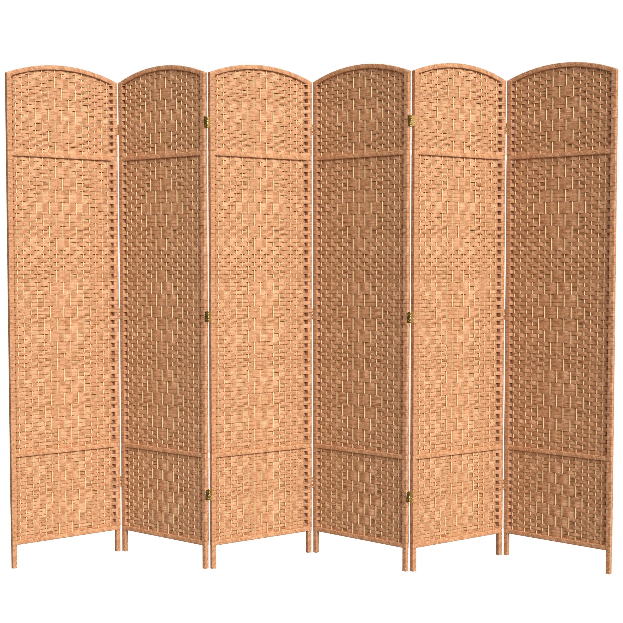 7 ft. Tall Red Diamond Weave Natural Bamboo Room Divider - 6 Panel Folding Privacy Screen for Home, Office & Outdoor Use