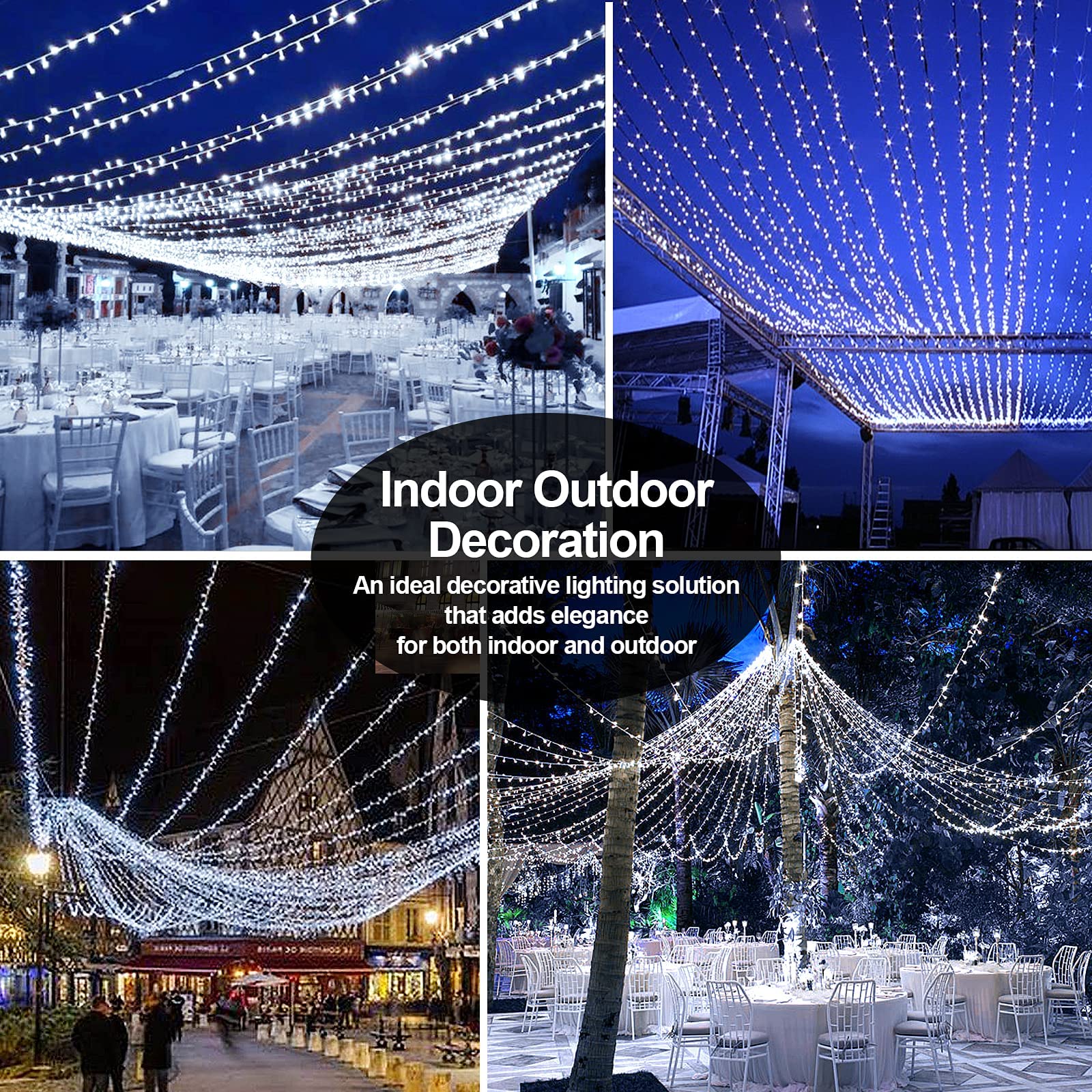 200 FT 500 LED Christmas Lights Outdoor Waterproof Fairy String Lights - Super Long 8 Modes with Timer, Clear Wire for House, Tree, Patio, Yard, Wedding & Holiday Decorations (Cool White) - Perfect for Outdoor Christmas Displays, Garden Parties and Festive Celebrations