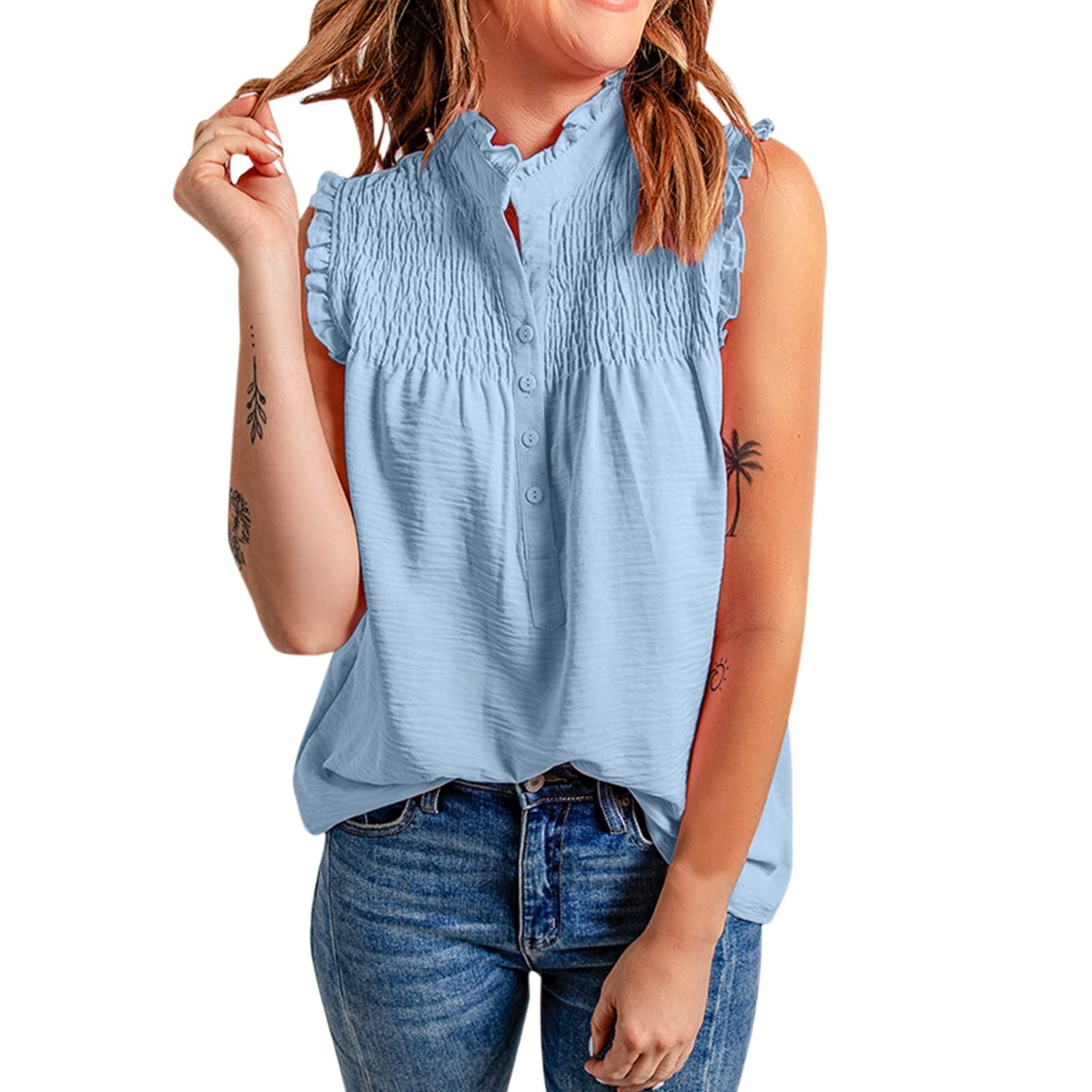 Women's Casual Loose Fit Henley Tunic Tops - Summer Beach Blouses & Spring Dressy Shirts for Fitness, Work & Outdoor Activities | Cute Flowy Tops for Women