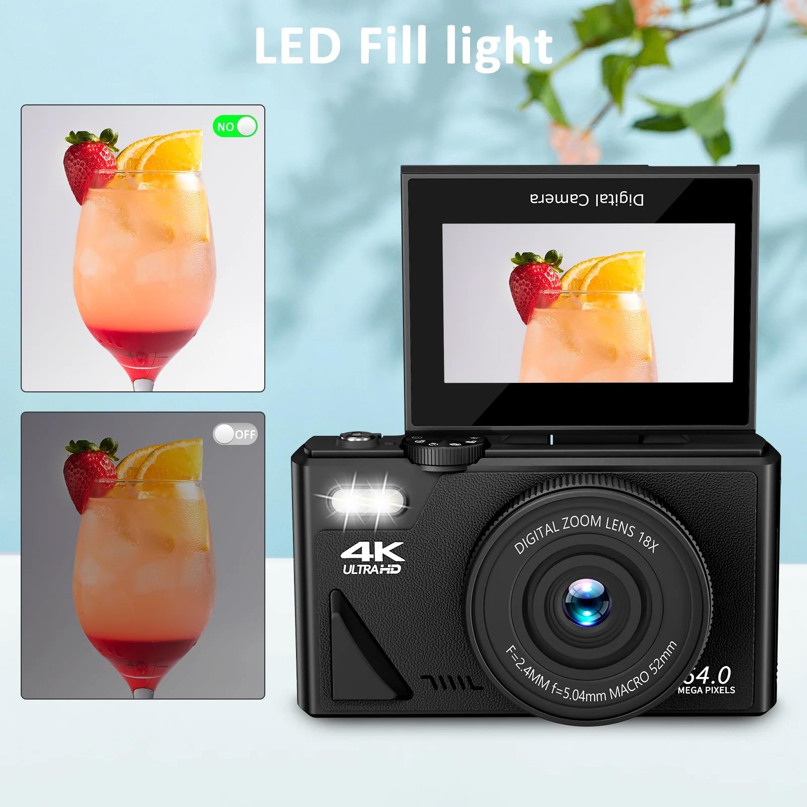 4K Compact Digital Camera for Photography & Vlogging - 16X Zoom, 64MP, 3