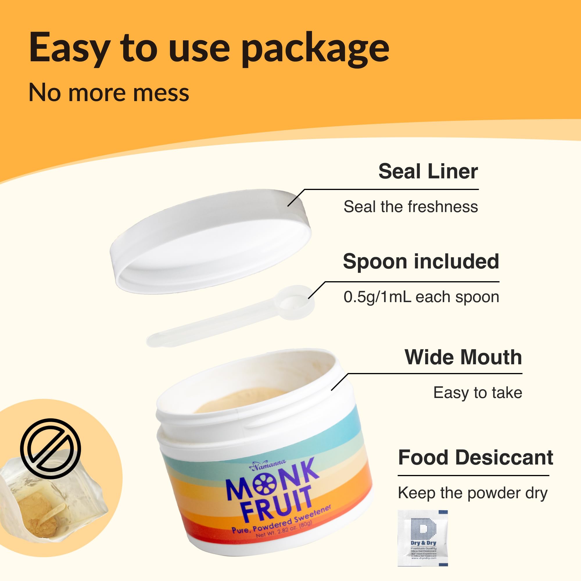 NAMANNA Pure Monk Fruit Sweetener - Zero Calorie, Zero Carb, Keto & Paleo Friendly, 100g (2000 Servings) | 25% Mogroside V | Natural Sugar Substitute for Coffee, Baking & Healthy Recipes