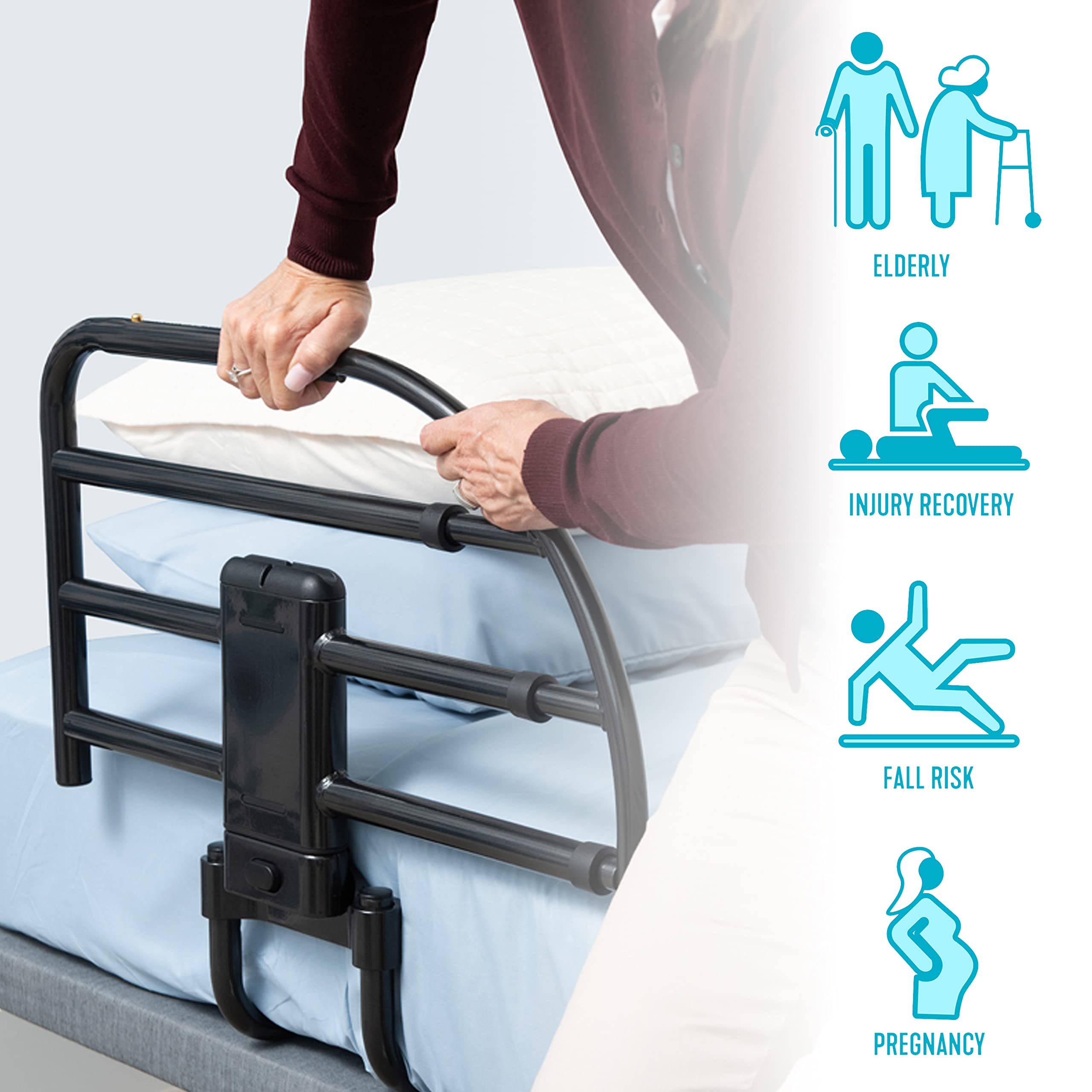 Able Life Click-N-Go Extendable Bed Rail for Wood Adjustable Bed Frames - Removable Bed Handle for Elderly & Seniors - Fits King, Queen, Full & Twin Beds - ASTM Safety Approved Bedrail - Ideal for Home Care & Assisted Living Facilities