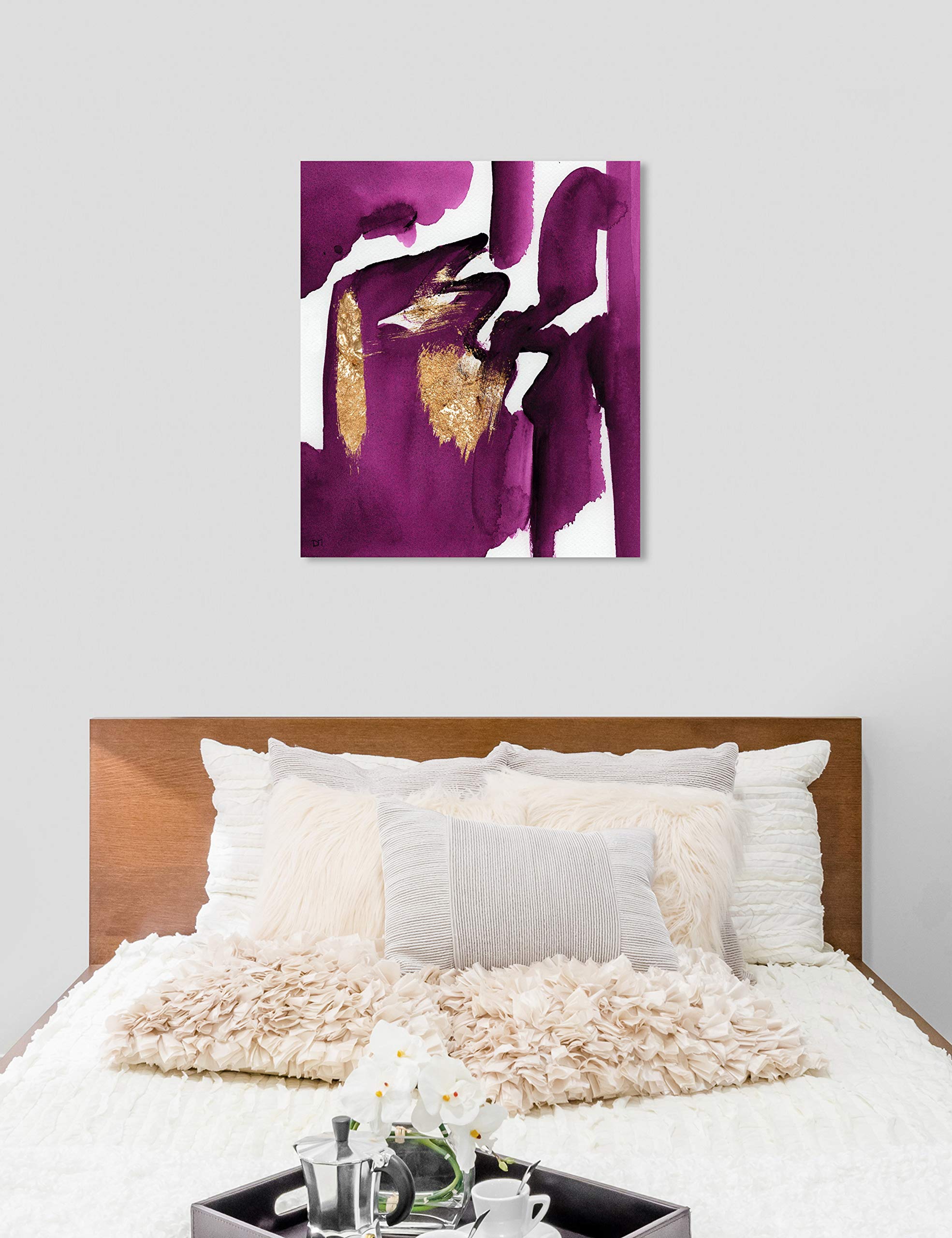 Abstract Wall Art Canvas Print 'Magenta Life' - 36x45 Inches Purple & Gold Modern Home Decor | Perfect for Living Room, Bedroom & Office Decoration