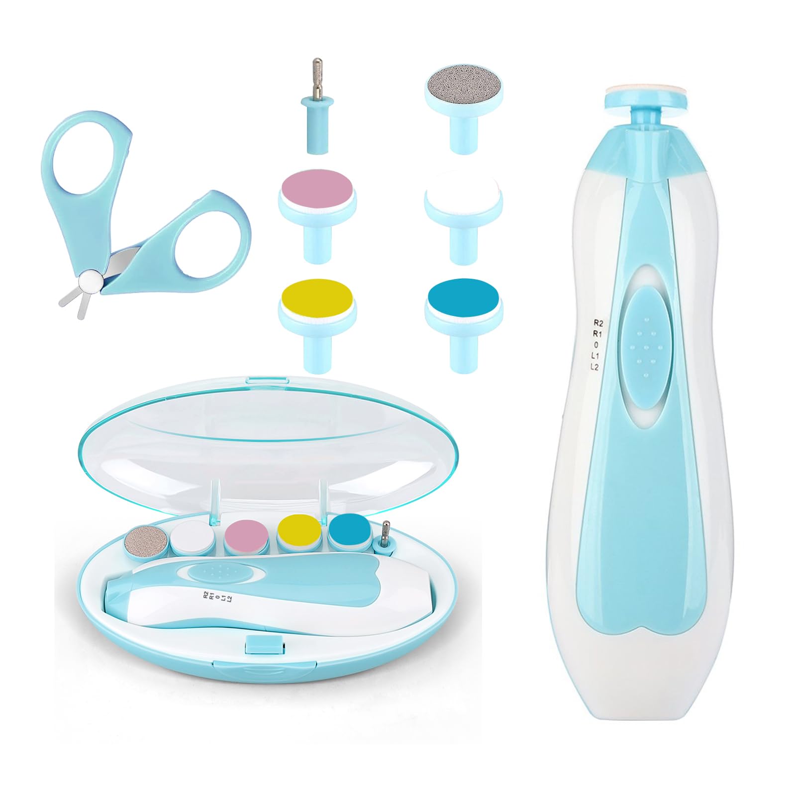 Electric Baby Nail Clippers & Trimmer Kit - Safe Newborn Nail File for Fingers & Toes with Toddler Scissors - Gentle Manicure Care for Infants, Kids & Adults - Perfect for Baby Grooming & Travel Essentials