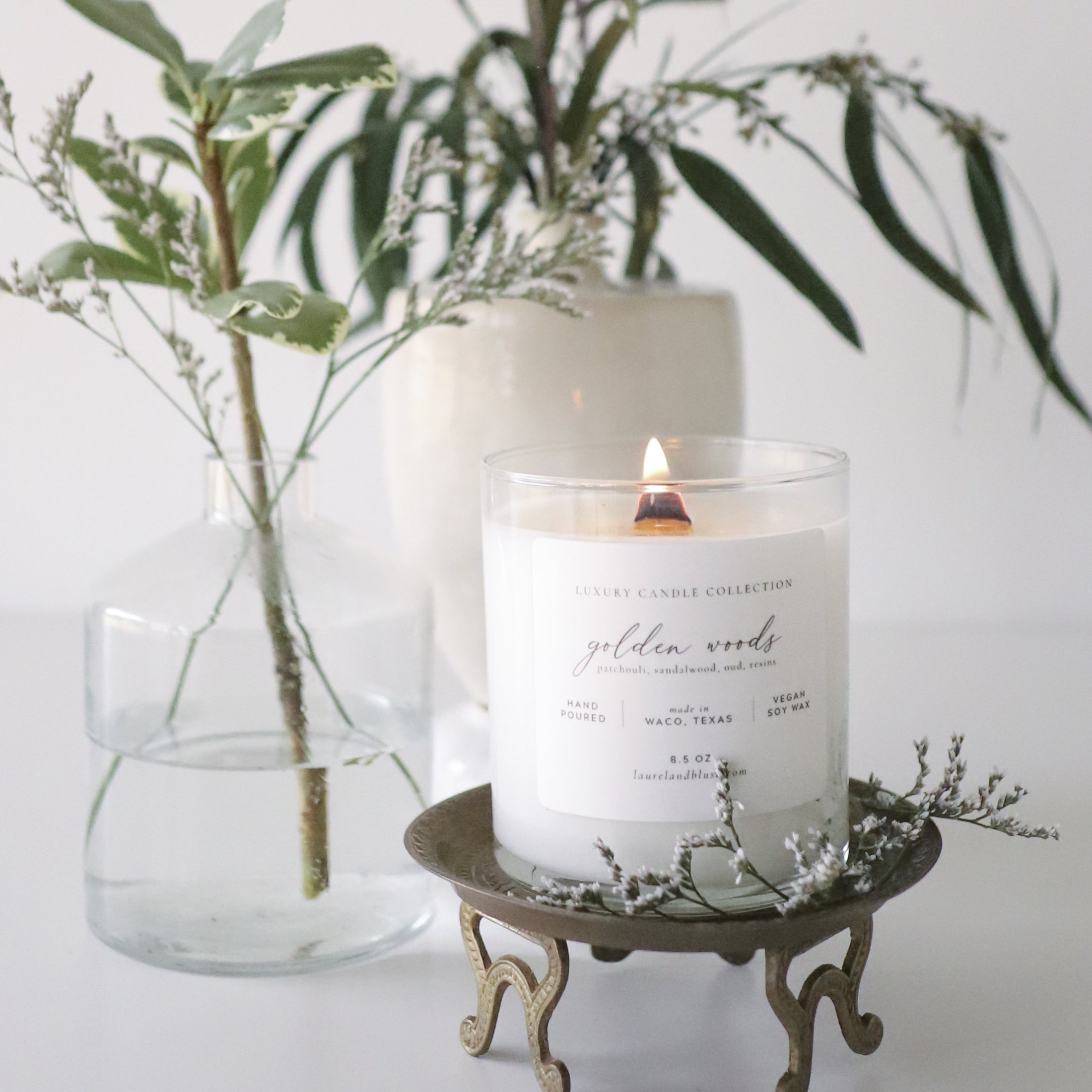 Golden Woods Scented Candle - Natural Soy Wax Aromatherapy Candle for Home Relaxation, Meditation & Romantic Ambiance