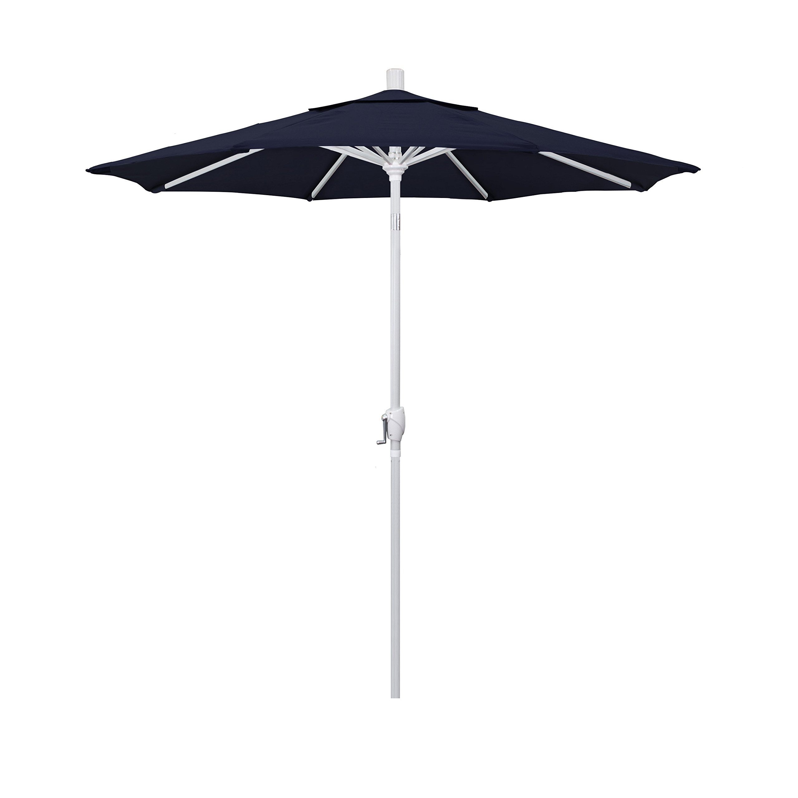 7.5ft Round Aluminum Patio Umbrella with Crank Lift & Push Button Tilt - White Pole & Pacifica Navy Blue Canopy for Outdoor Dining, Poolside, Backyard, Garden - California Market Umbrella
