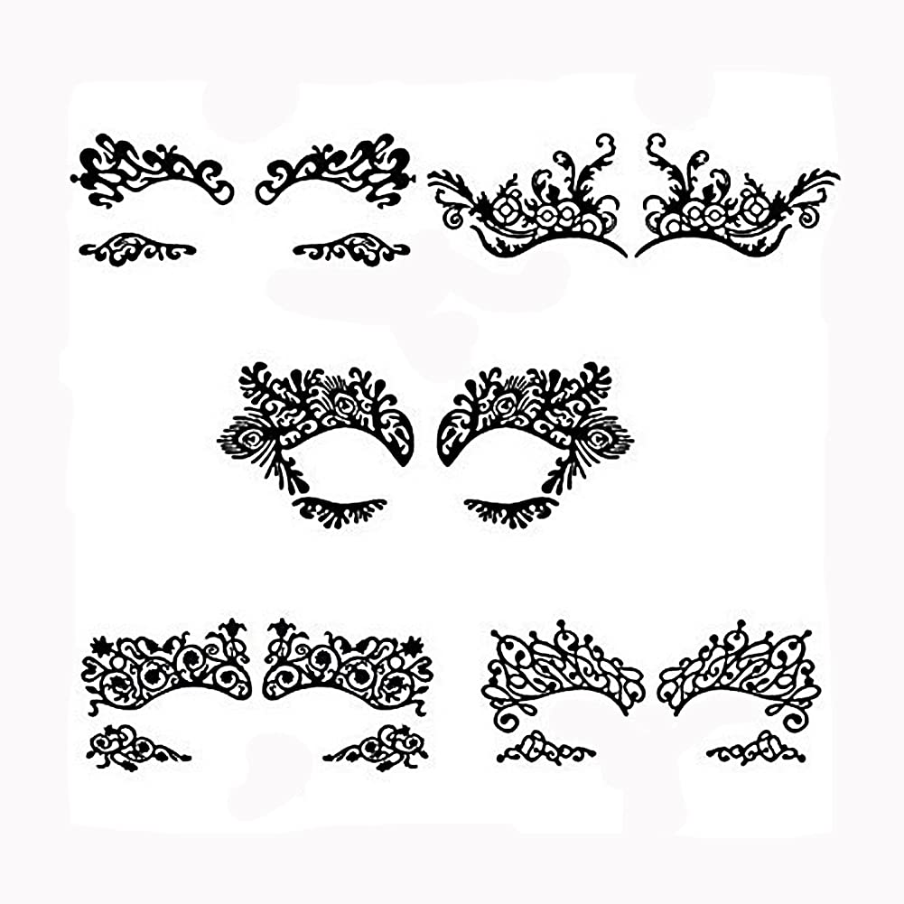 5 Pairs Black Fabric Lace Temporary Eye Tattoo Stickers - Waterproof Eyeliner & Eyeshadow Stickers for Halloween, Masquerade, Cosplay & Party Makeup | Perfect for Costume Parties, Photoshoots & Special Events