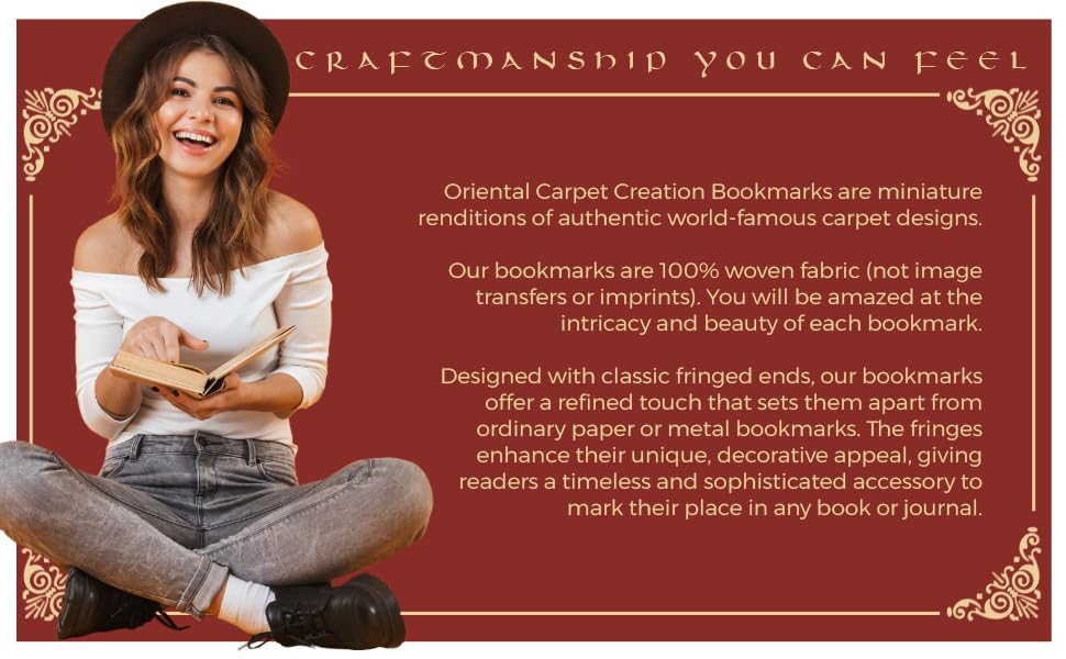 Authentic Woven Oriental Carpet Bookmarks from Tientsin - Elegant High-Quality Rug & Cloth Bookmarks - Perfect Gift for Men, Women, Adults, Teens, Teachers & Librarians - Great for Reading, Book Clubs, Study Sessions & Office Decor
