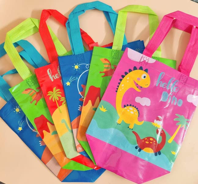 12 Pack Plastic Dinosaur Gift Bags - Medium Size Dinosaur Party Favor Bags for Kids Birthday, Cartoon Dinosaur Theme Goodie Bags for Boys & Girls | Perfect for Birthday Parties, School Events & Dinosaur-Themed Celebrations