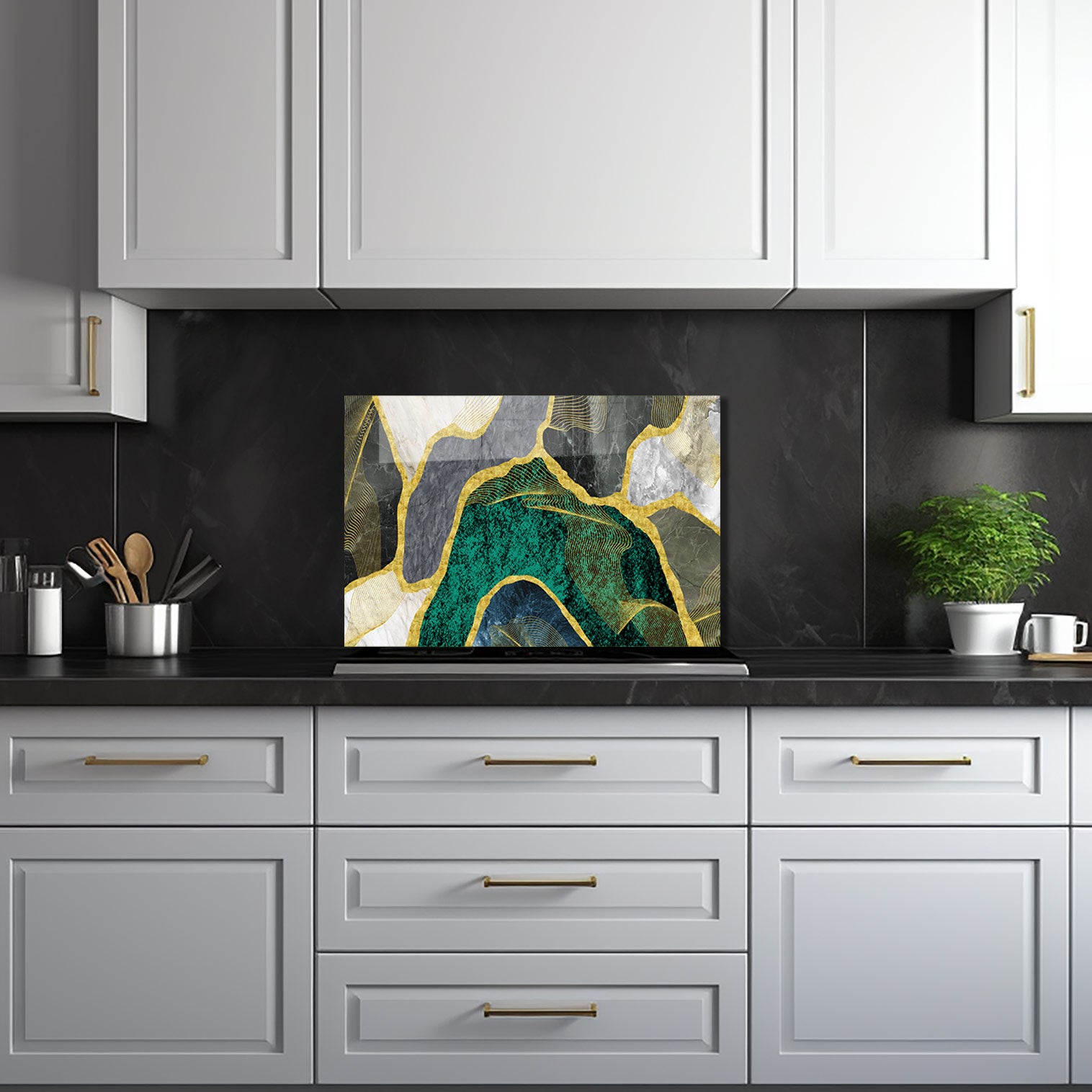 Premium Green Marble Glass Splashback - Elegant Kitchen Backsplash for Modern Homes | Perfect for Stovetops & Countertops Protection