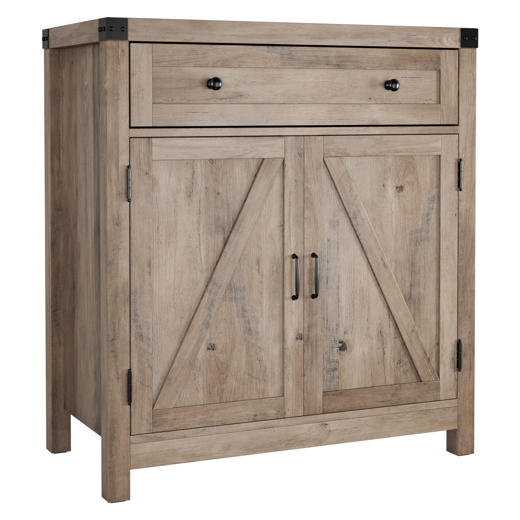 HOSTACK 2 Door Modern Farmhouse Storage Cabinet - Wooden Kitchen Buffet Sideboard with Drawer & Shelf - Entryway, Living Room, Dining Room & Bathroom Floor Cabinet Cupboard - Perfect for Home Organization & Stylish Storage (Gray)