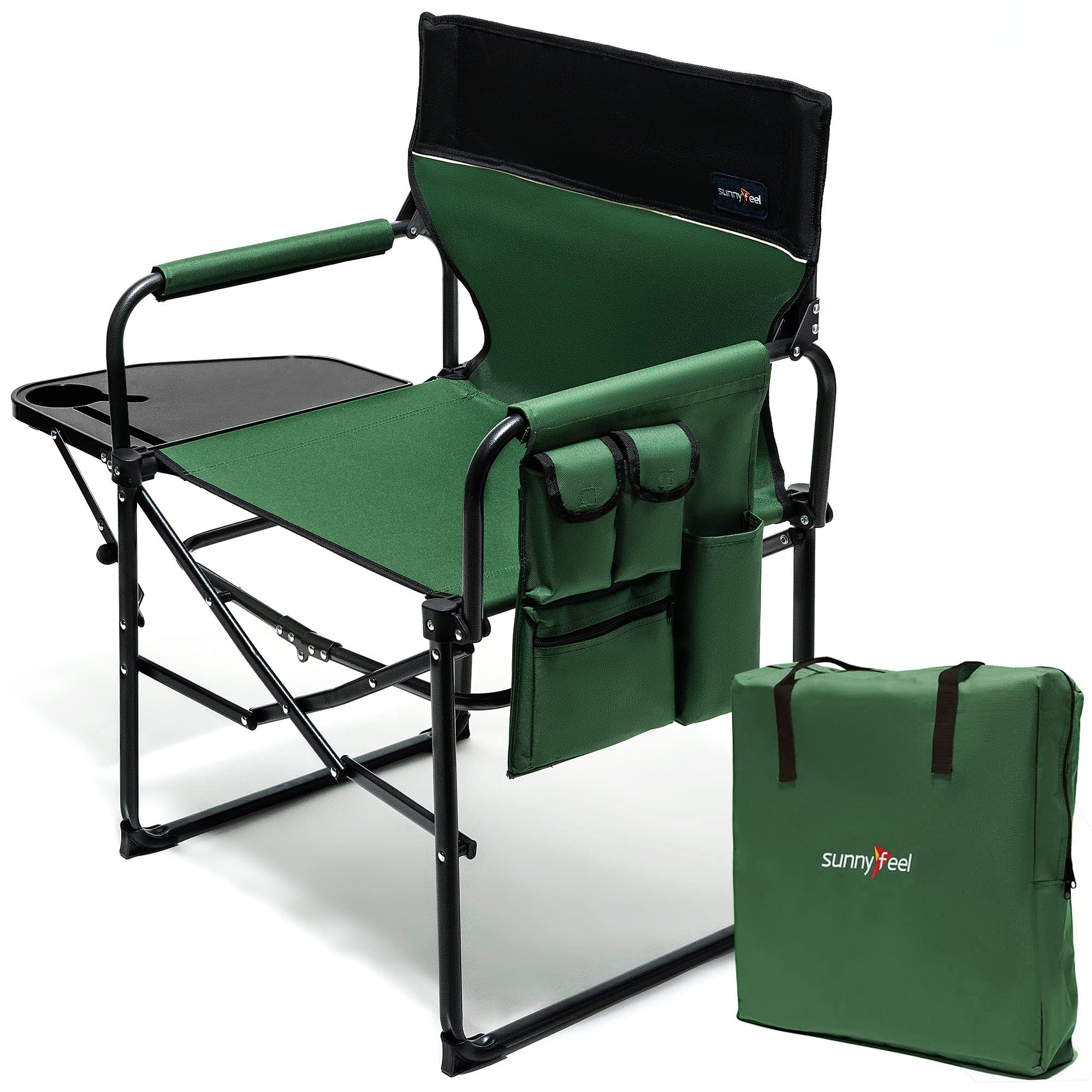 **SUNNYFEEL Oversized Heavy Duty Folding Camping Chair with Side Table & Pocket – Portable Outdoor Director’s Chair for Beach, Fishing, Picnic, Concert, Tailgating – Perfect for Camping, Backyard, and Patio Relaxation**