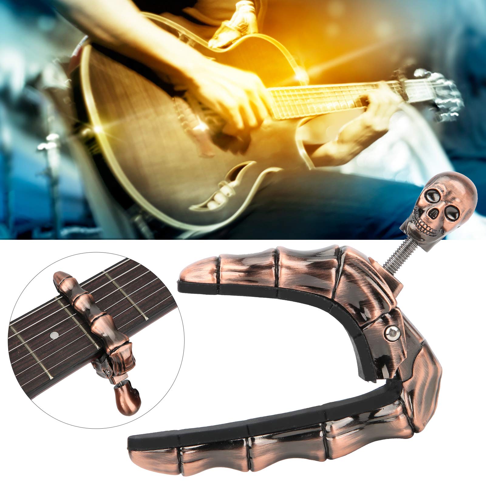 Keenso Adjustable Guitar Capo with Skull Design - Premium Acoustic Guitar & Ukulele Accessory for Perfect Pitch - Ideal for Live Performances, Studio Recording & Practice Sessions