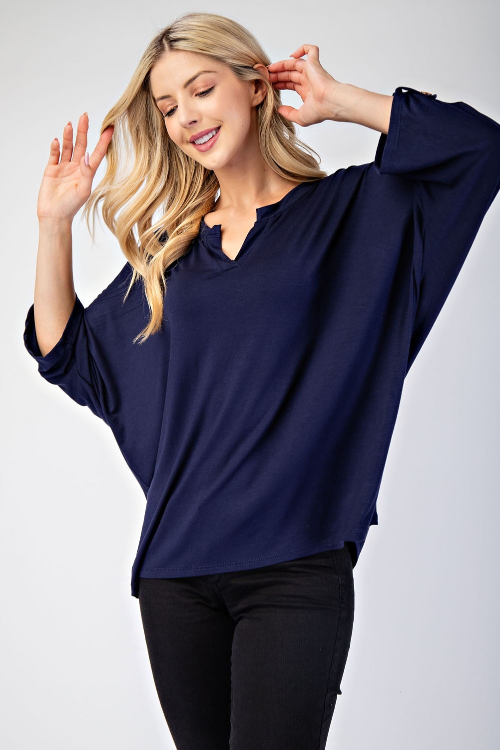 Celeste Women's Full Size Notched Collar 3/4 Sleeve Blouse - Elegant Office Wear & Casual Outfit for Work & Social Events