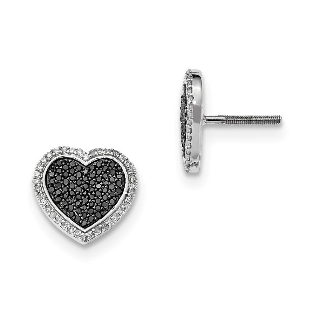 Black & White Diamond 13mm Heart Post Earrings in Sterling Silver - Elegant Bow Jewelry for Women | Perfect for Weddings, Parties & Special Occasions