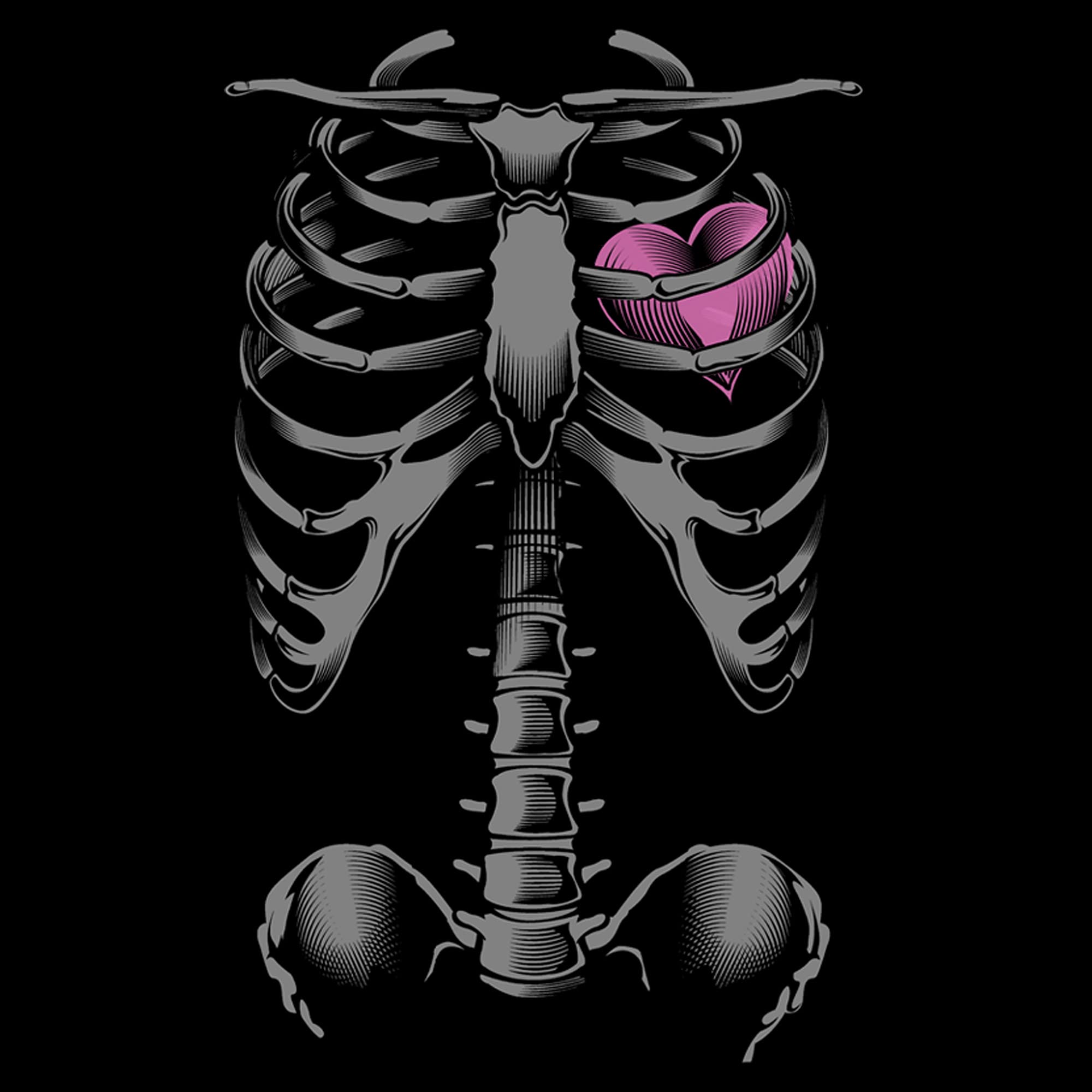 Men's Lost Gods Halloween Skeleton Rib Cage Heart Graphic T-Shirt | Spooky Gothic Streetwear for Halloween Parties & Cosplay