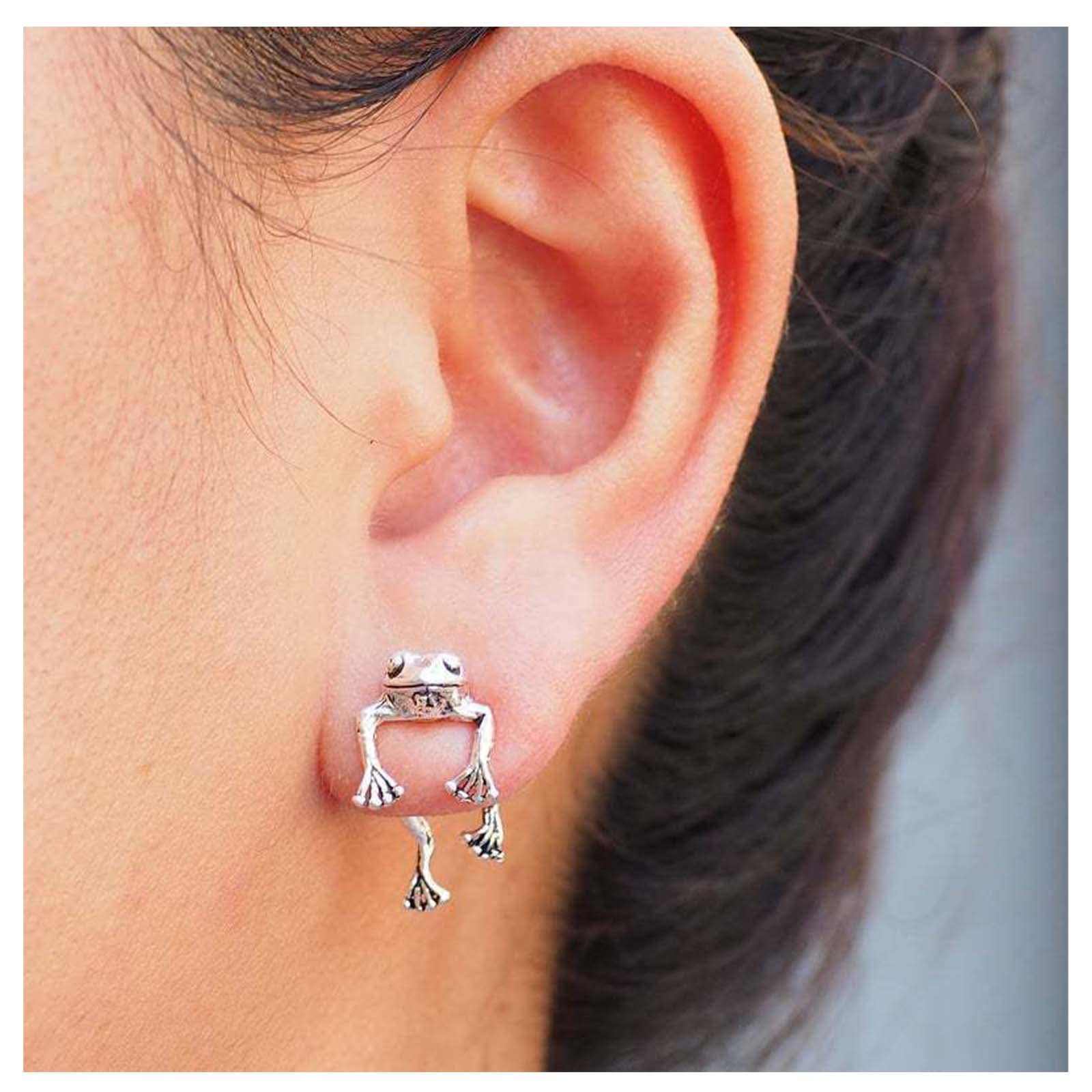 3D Punk Frog Earrings for Women - Small Silver Animal Stud Earrings | Unique Punk Jewelry for Girls & Women | Perfect for Casual Wear, Parties & Gifts