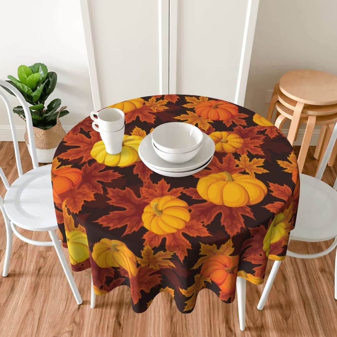 60 Inch Round Fall Pumpkin Tablecloth - Rustic Autumn Thanksgiving Table Cover, Dust-Proof & Wrinkle Resistant for Holiday Dining, Kitchen Decor, Indoor/Outdoor Parties & Picnics | Perfect for Thanksgiving Gatherings, Fall Home Decor & Seasonal Celebrations